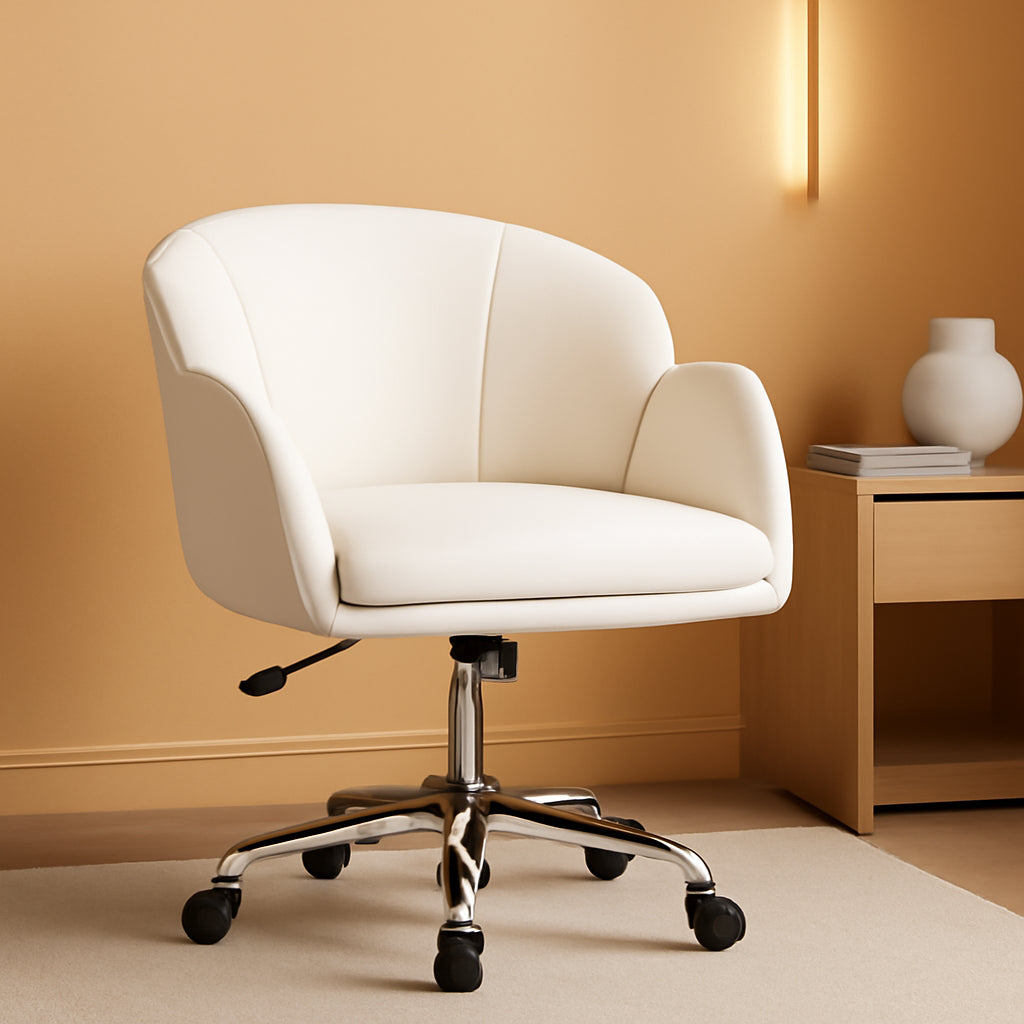 White Petal Desk Chair Faux Leather Swivel Office Chair