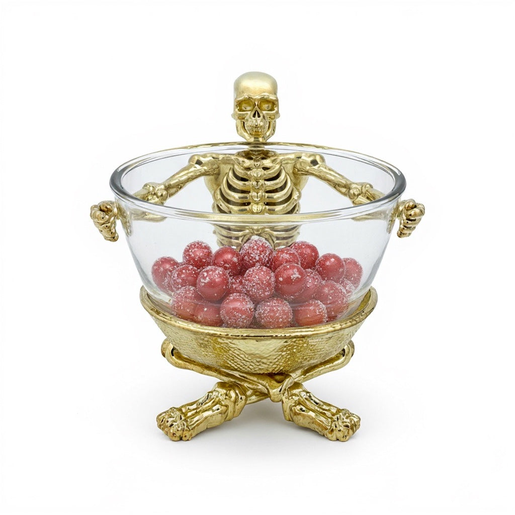 Skeleton Bowl with Glass Insert – Gothic Decorative Dish | Gold, Silver or Antique Finish | Halloween Candy Bowl & Home Decor-0