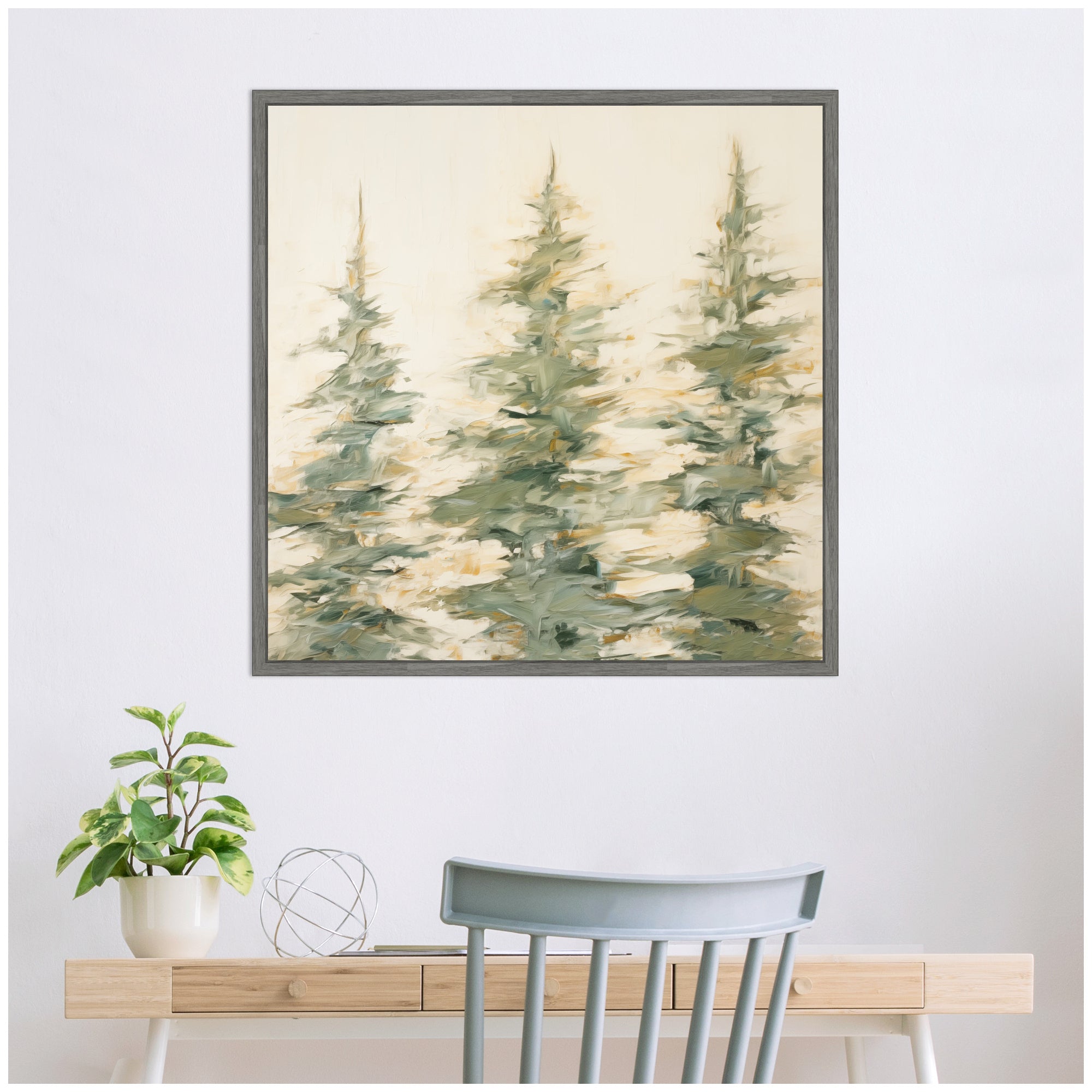 Sylvie Evergreen Trees Abstract Framed Canvas by The Creative Bunch Studio