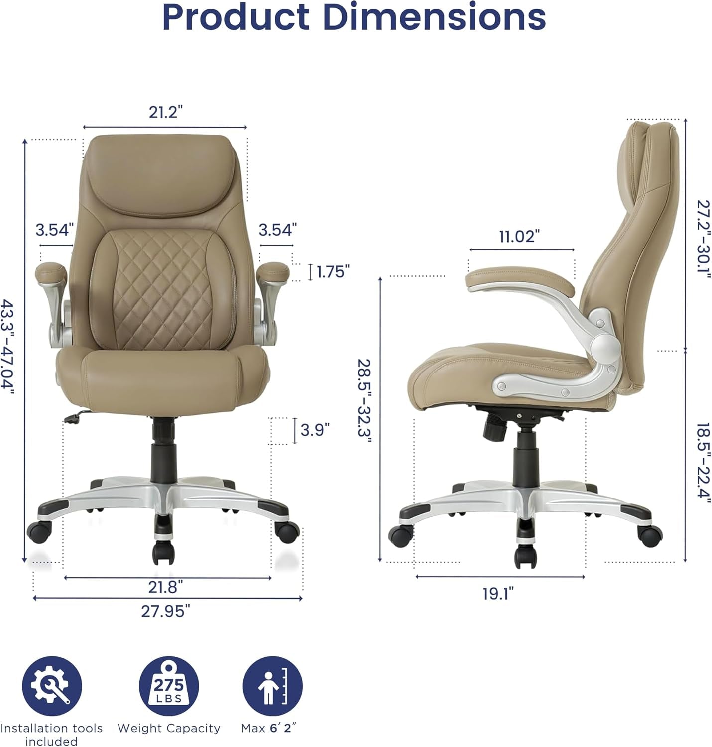 Ergonomic Office Chair Microfiber Leather With Adjustable Lumbar Support Taupe