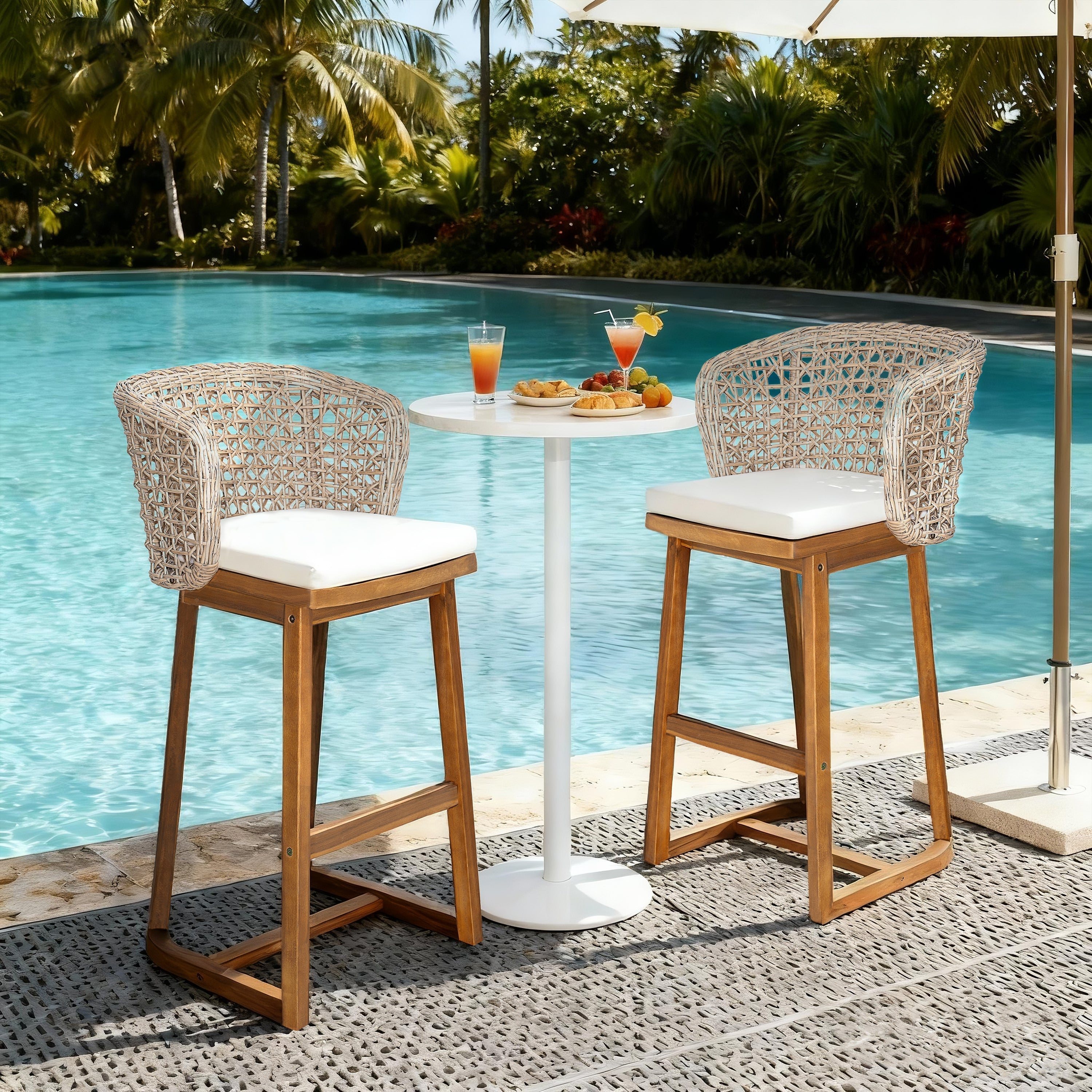 Outdoor Acacia Wood Bar Stools (Set of 2)