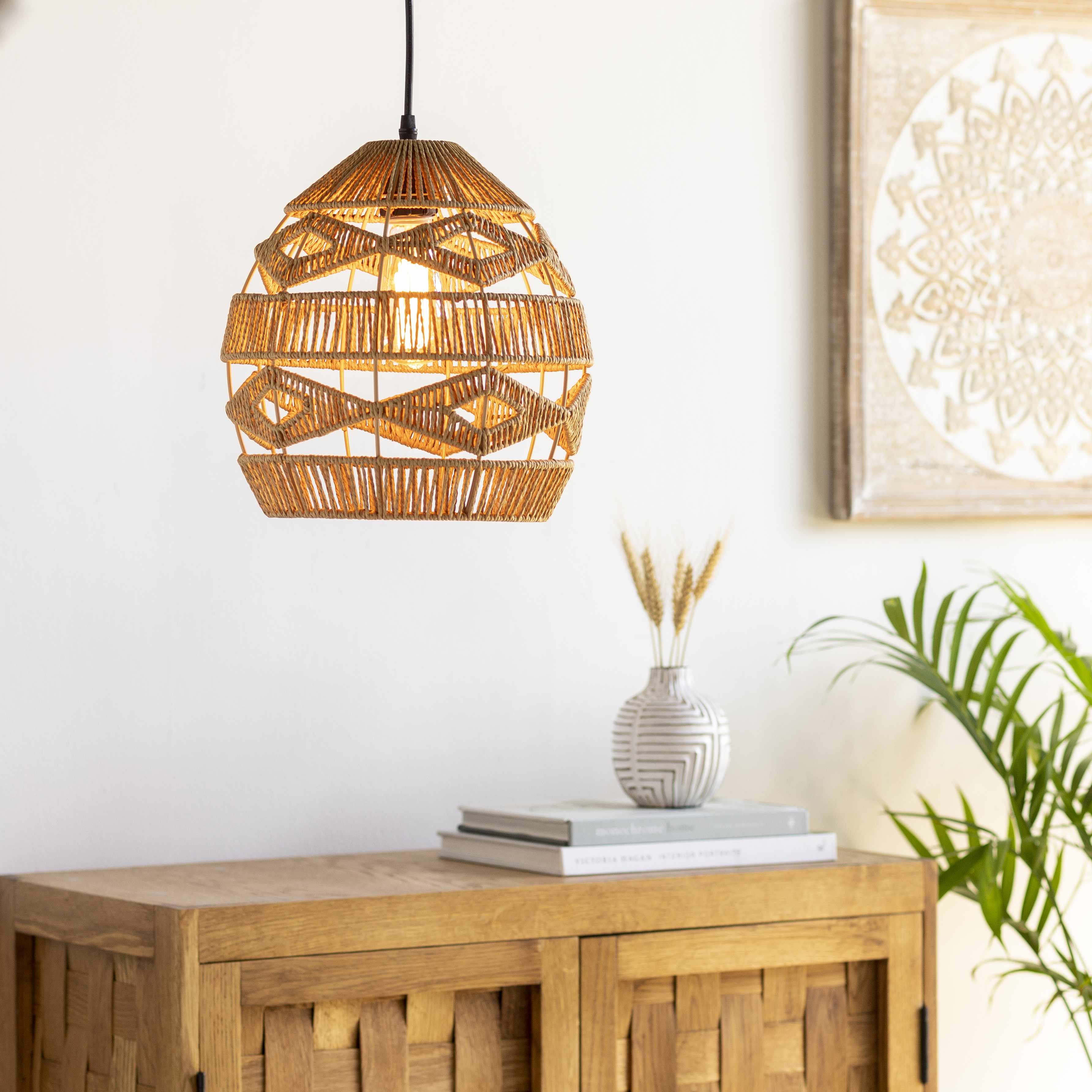Ostaszewo Rustic Woven Rattan Pendant-4