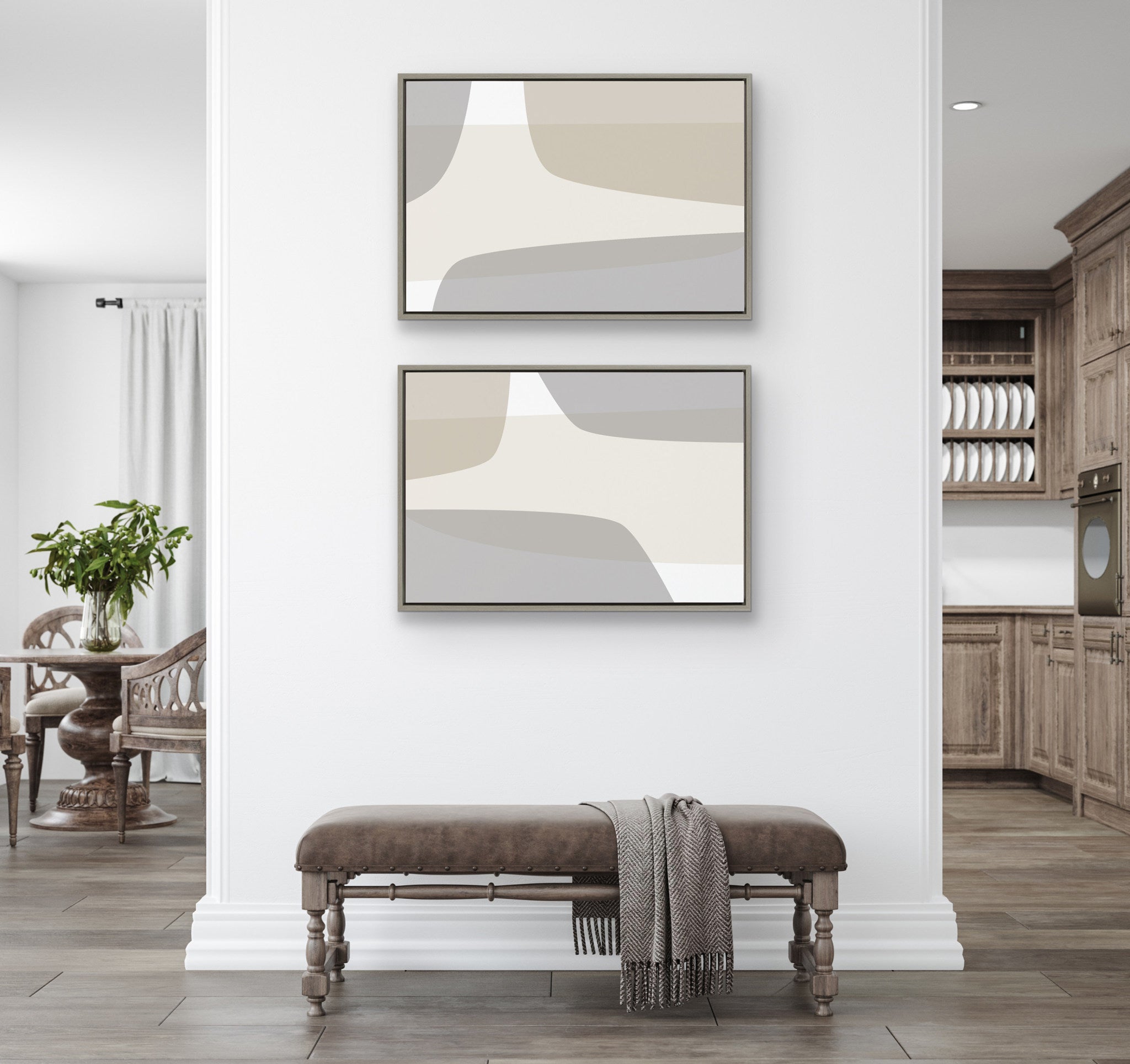 Sylvie Comforting Curves Abstract No 1 and No 2 Framed Canvas by The Creative Bunch Studio