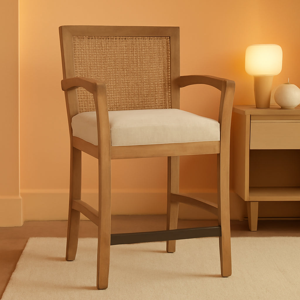 Counter Stool With Cane Back And Upholstered Seat Kitchen