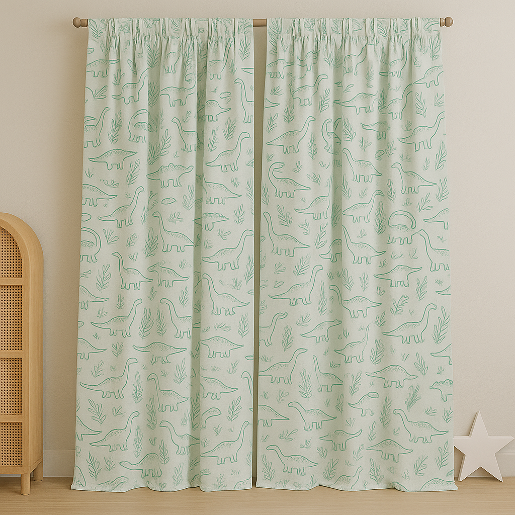 Dinosaur Print Linen Curtains for Kids Room – Custom Sizes – Light Filtering or 100% Blackout Lining Options-2