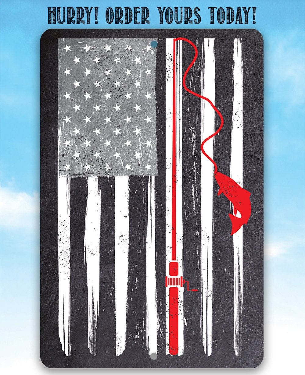 Distressed Flag Fishing - Metal Sign