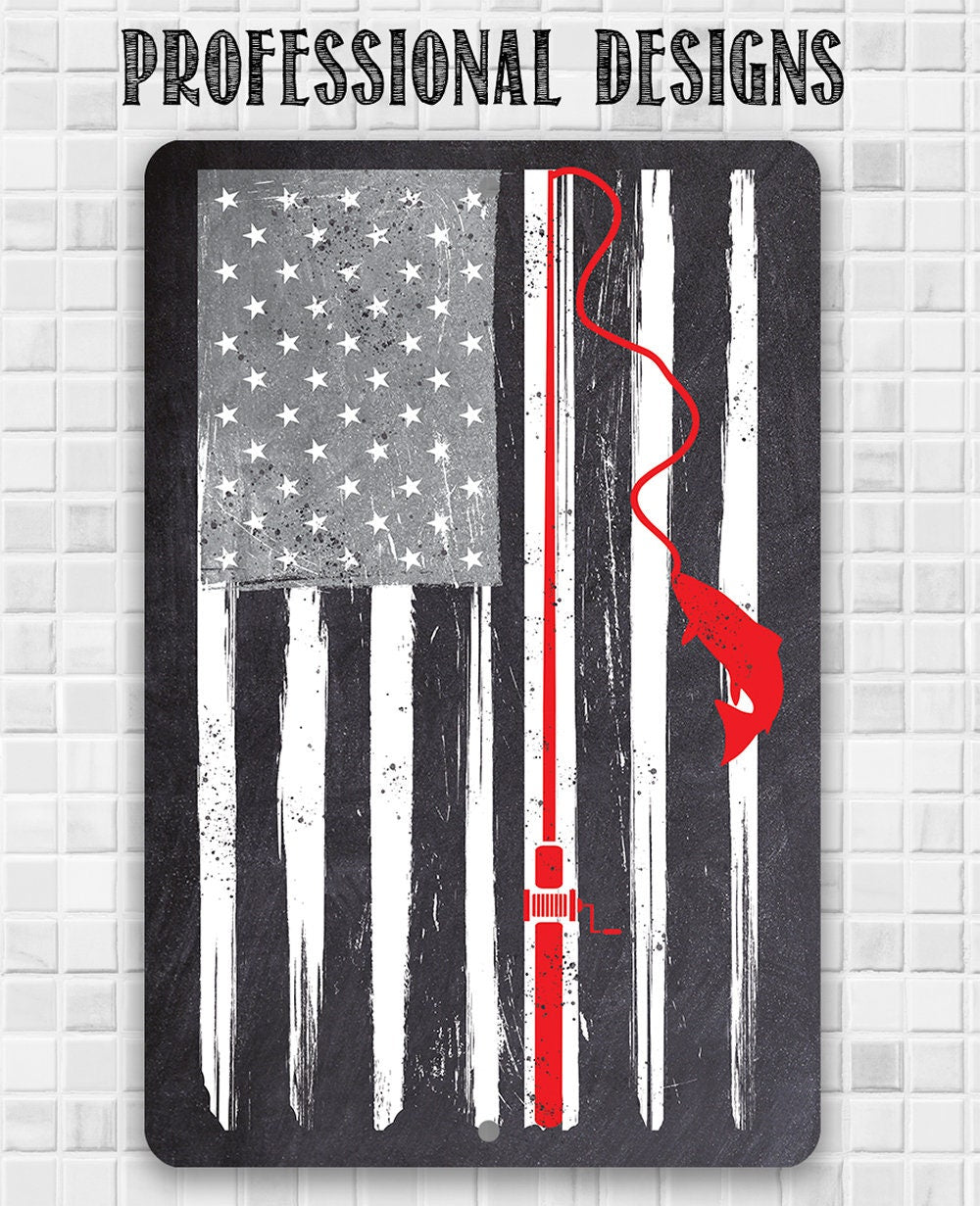 Distressed Flag Fishing - Metal Sign