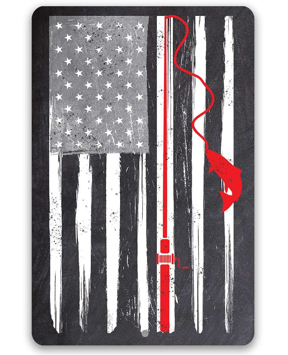 Distressed Flag Fishing - Metal Sign