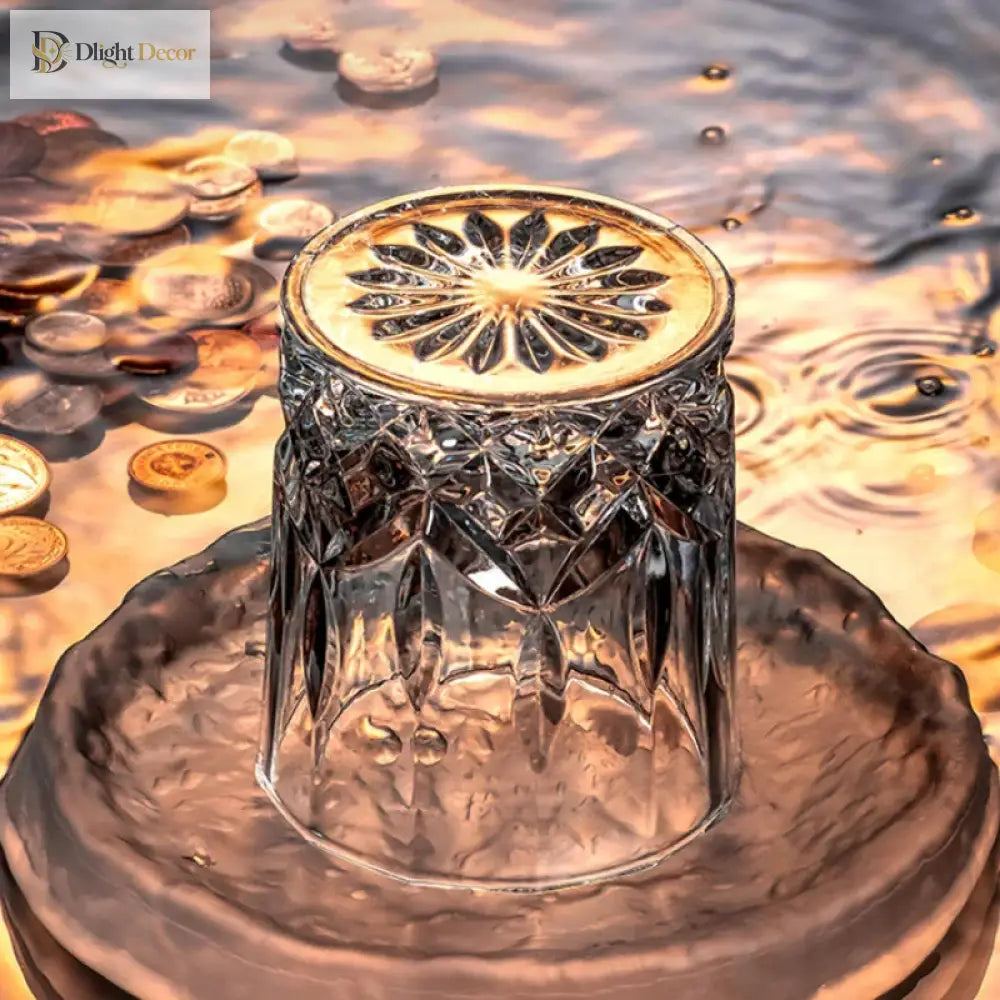 Dlight Decor 2pc 230ml Crystal Embossed Glass Cup Set – Whiskey, Wine & Water