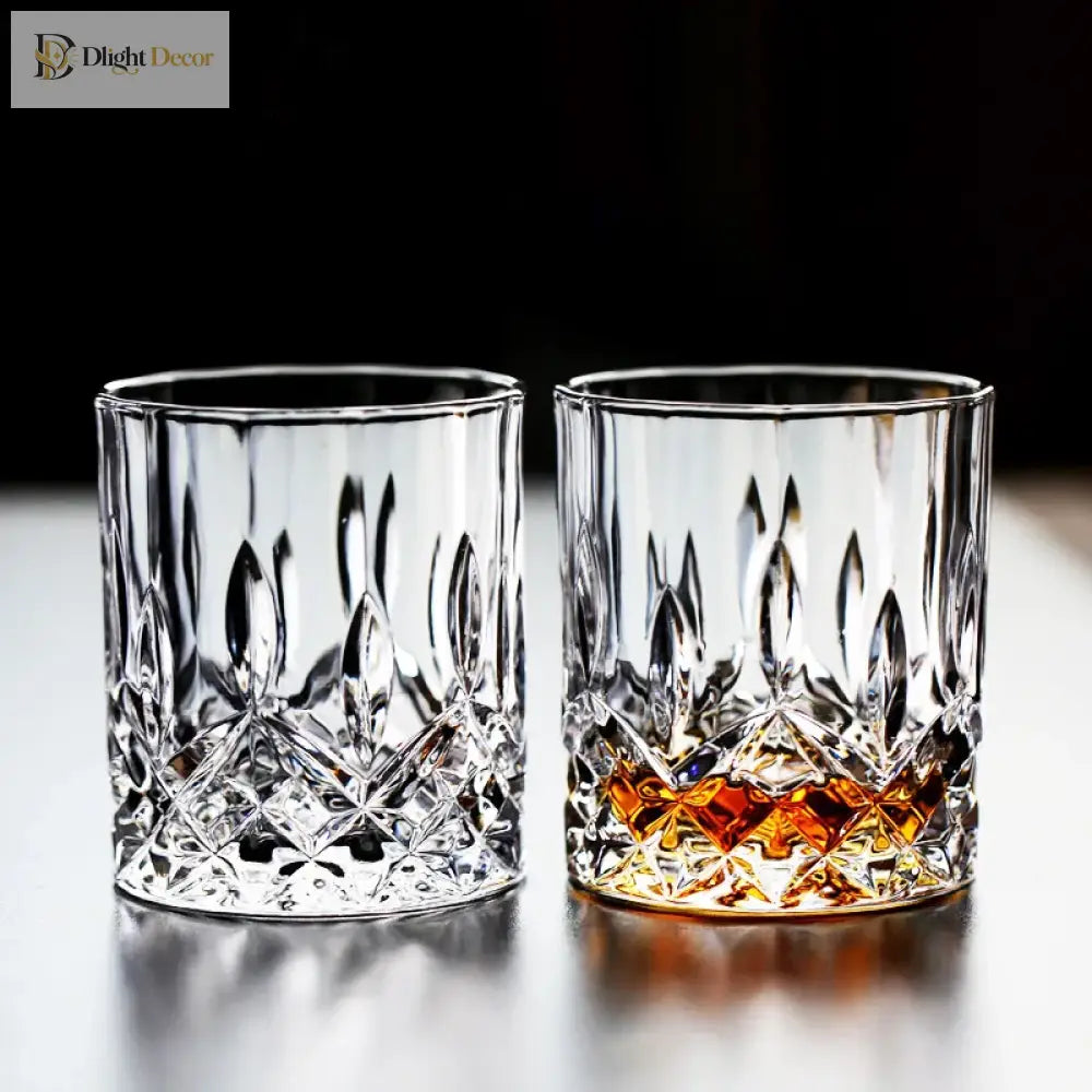 Dlight Decor 2pc 230ml Crystal Embossed Glass Cup Set – Whiskey, Wine & Water