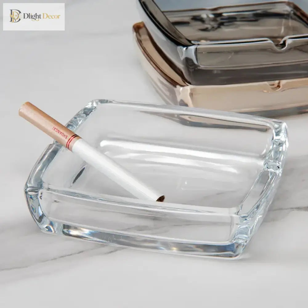 Dlight Decor Classic Square Crystal Glass Ashtray Transparent Smoke Tray for Home, Bar & Office