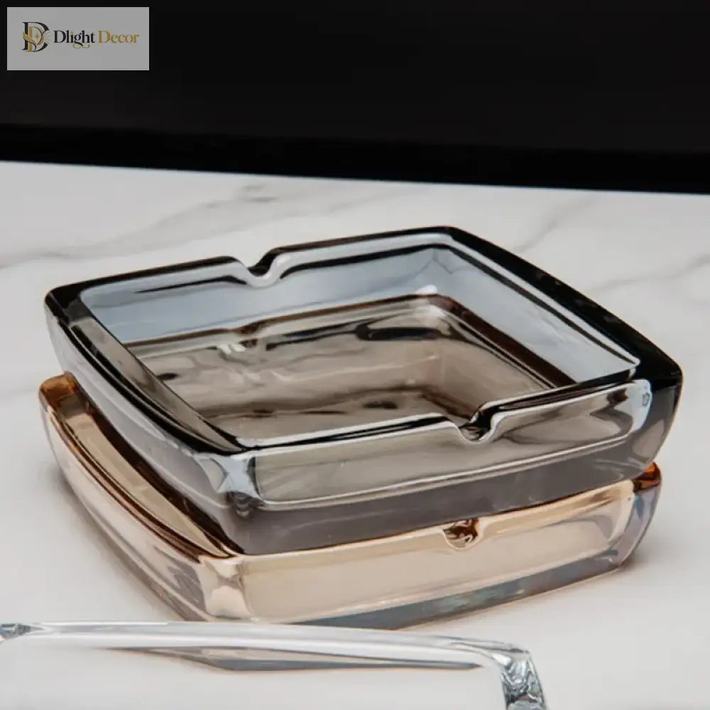 Dlight Decor Classic Square Crystal Glass Ashtray Transparent Smoke Tray for Home, Bar & Office