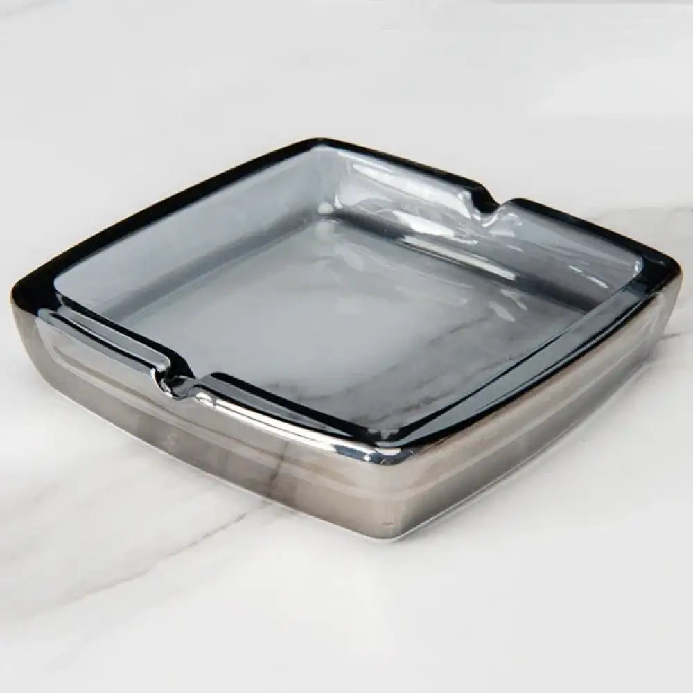Dlight Decor Classic Square Crystal Glass Ashtray Transparent Smoke Tray for Home, Bar & Office
