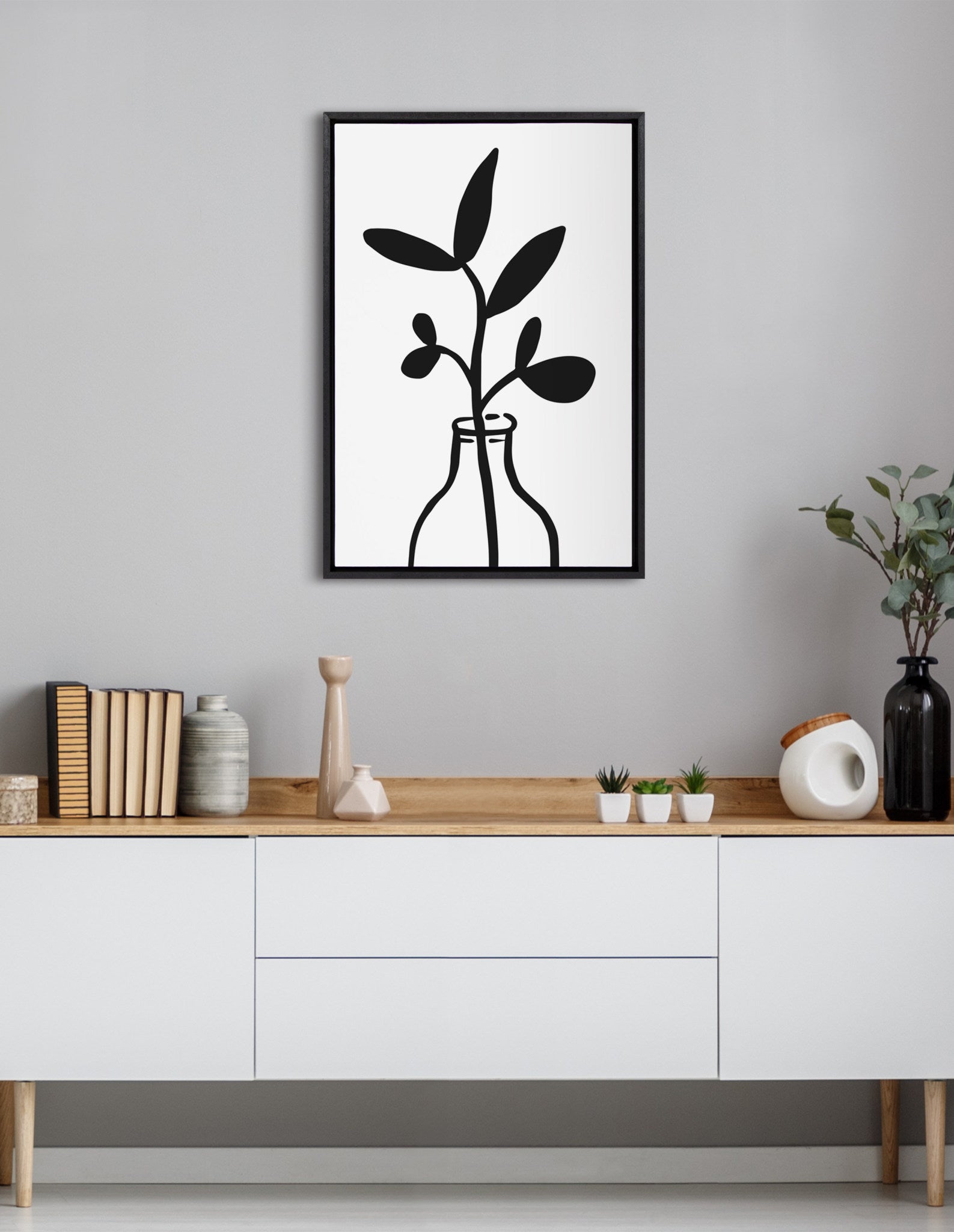 Sylvie Modern Botanical Vase 3 Framed Canvas by The Creative Bunch Studio