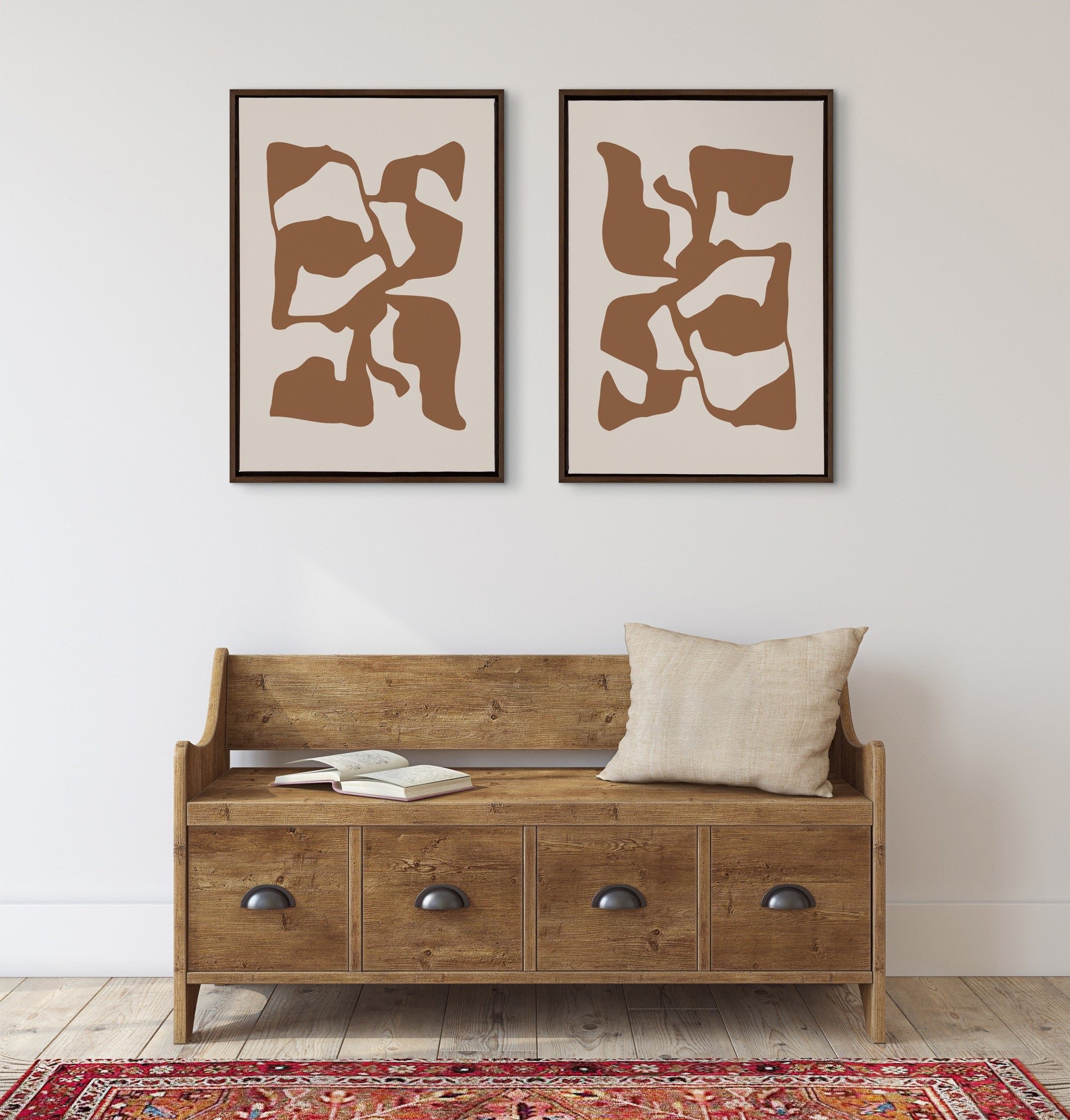 Sylvie Distorted Shapes of Brown and Tan Framed Canvas by The Creative Bunch Studio