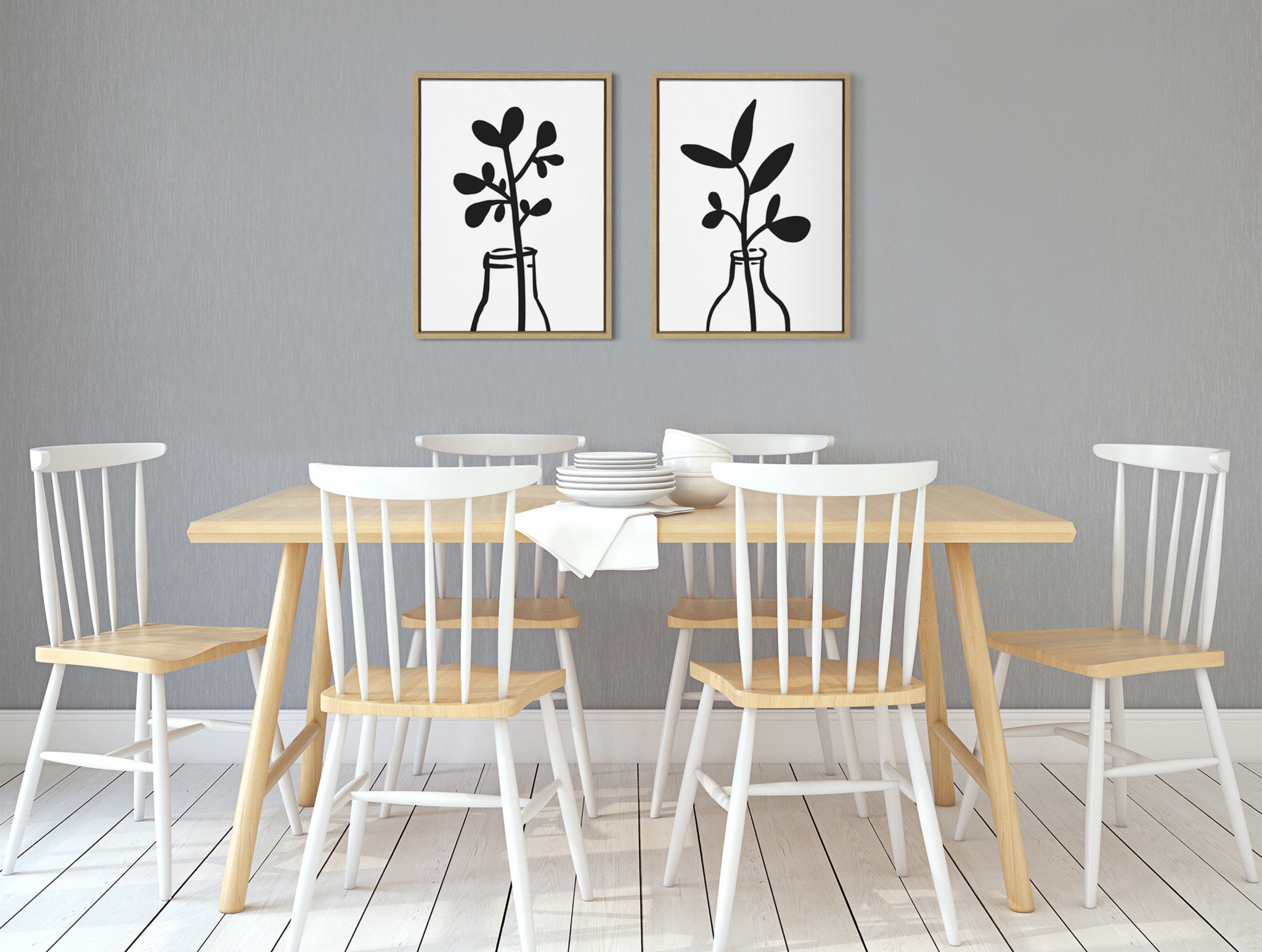 Sylvie Modern Botanical Framed Canvas Set by The Creative Bunch Studio