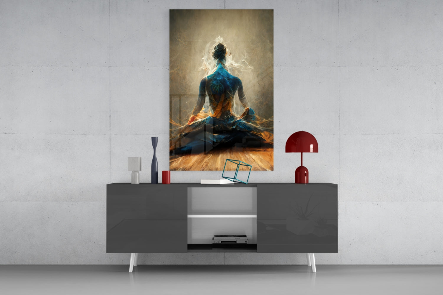 Golden Smoke Aura Meditation Glass Wall Art