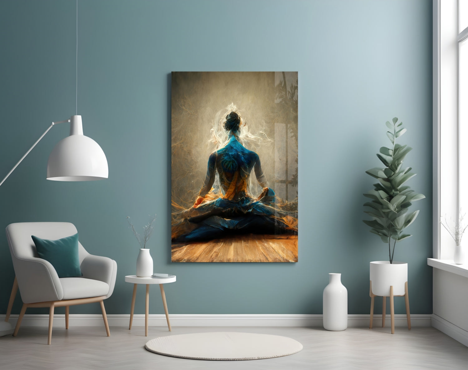 Golden Smoke Aura Meditation Glass Wall Art