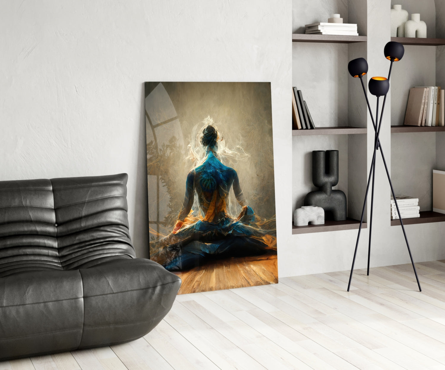 Golden Smoke Aura Meditation Glass Wall Art