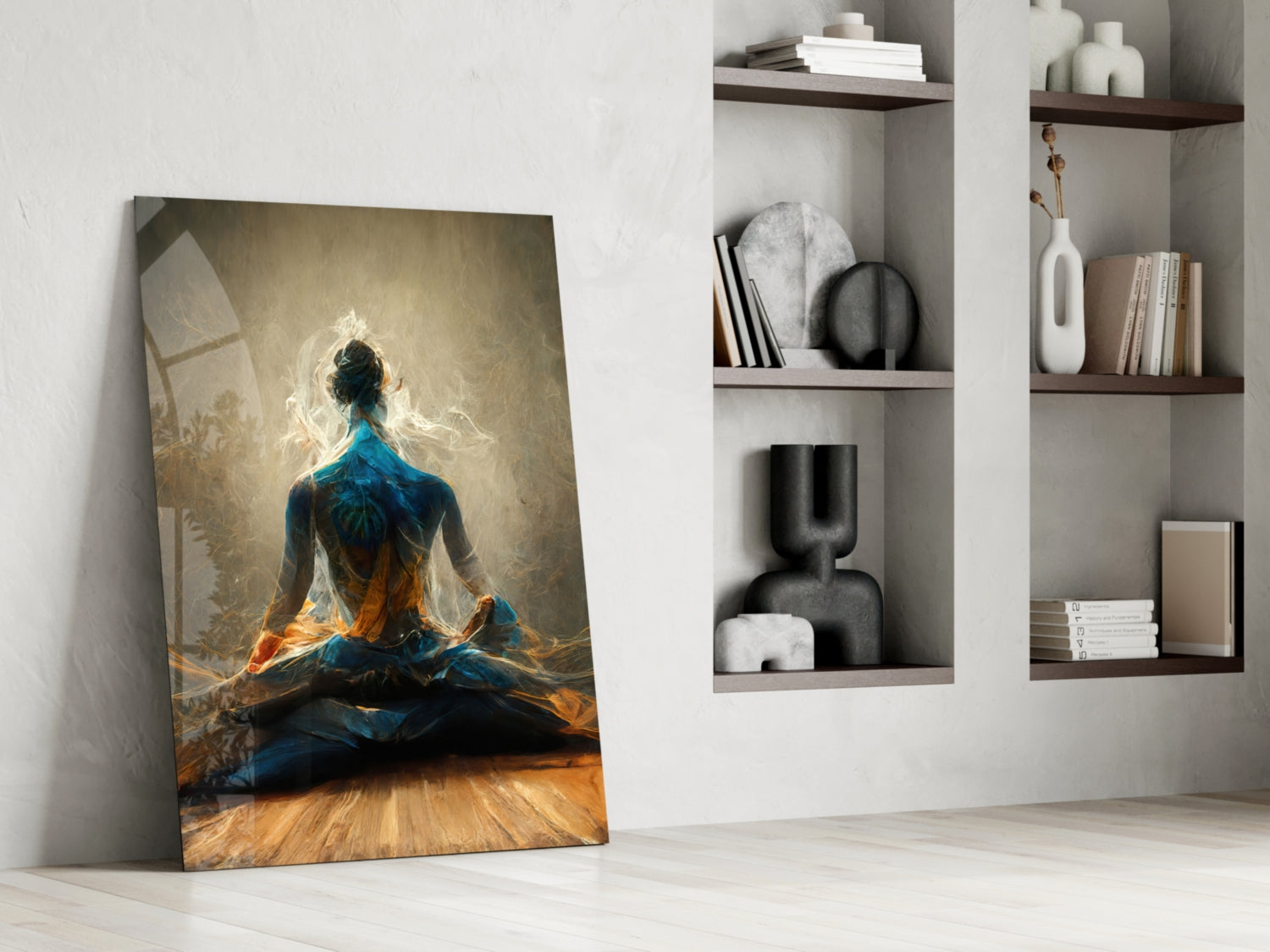 Golden Smoke Aura Meditation Glass Wall Art