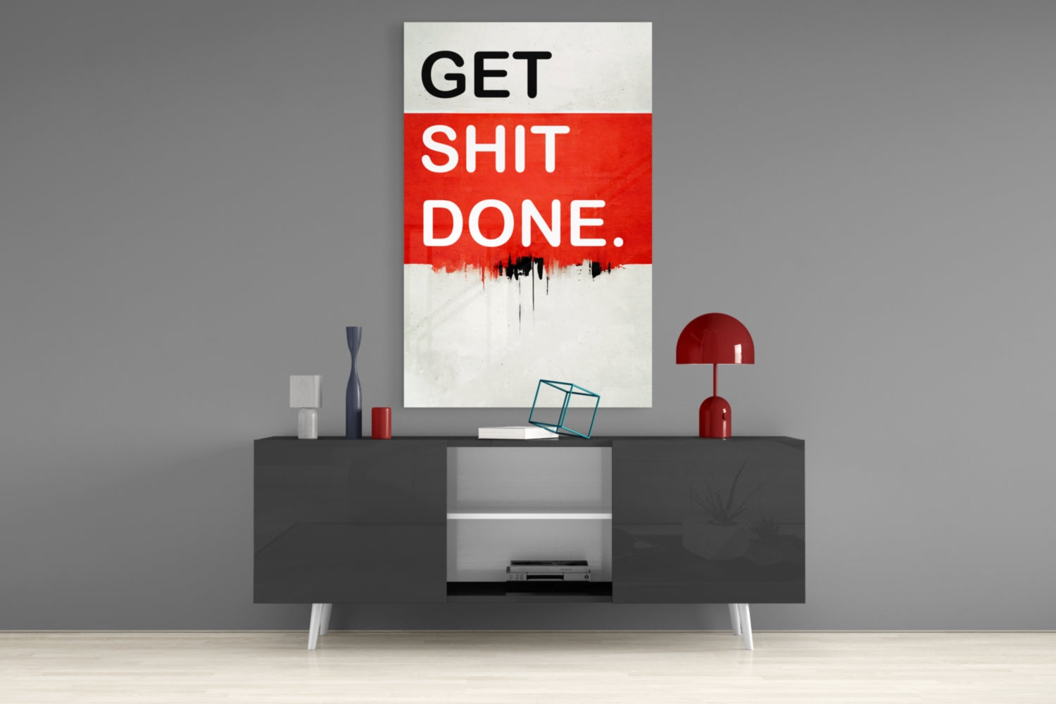Red Block Bold Motivation Typography Glass Wall Art