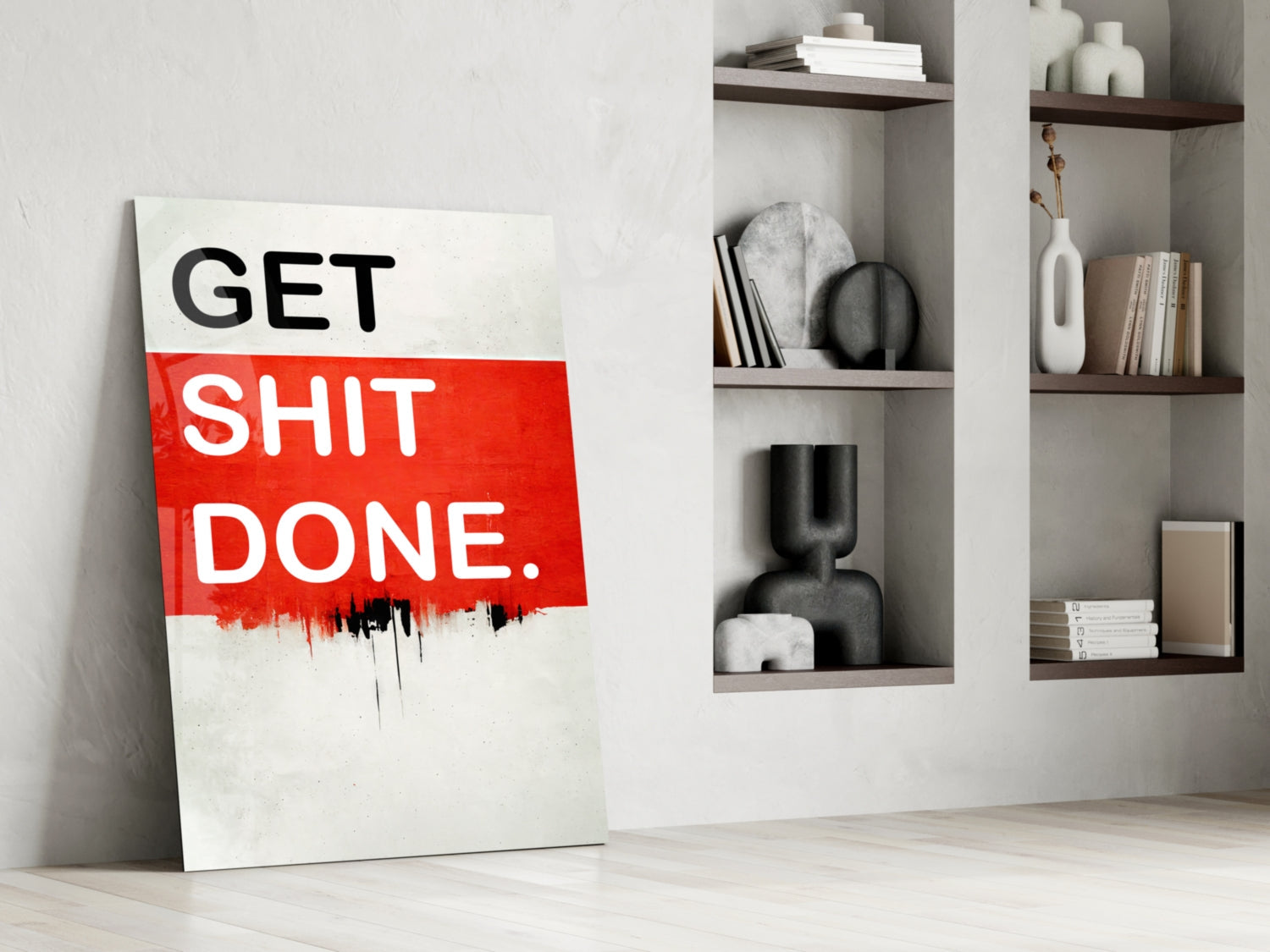 Red Block Bold Motivation Typography Glass Wall Art