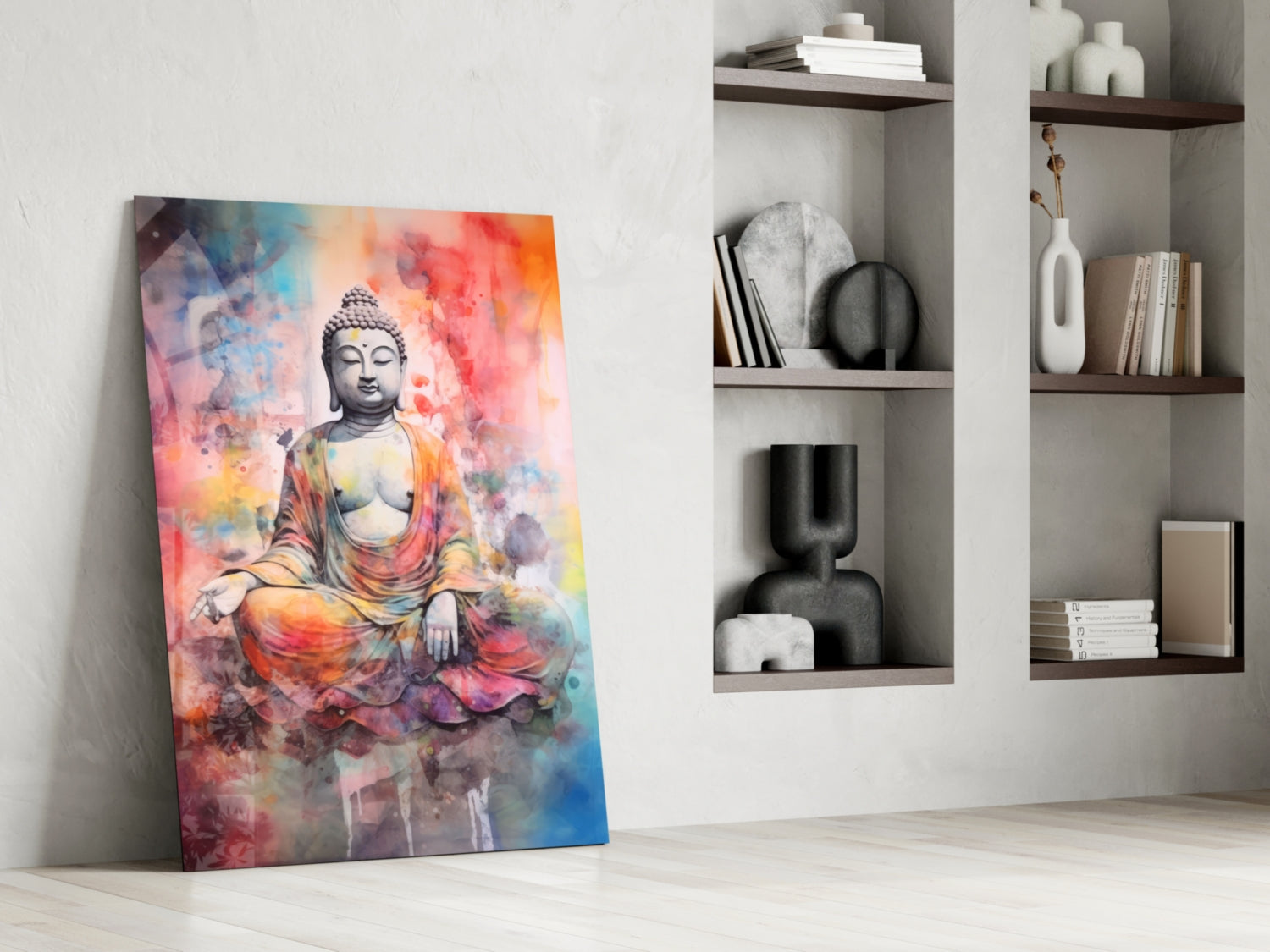 Watercolor Splash Meditating Buddha Glass Wall Art