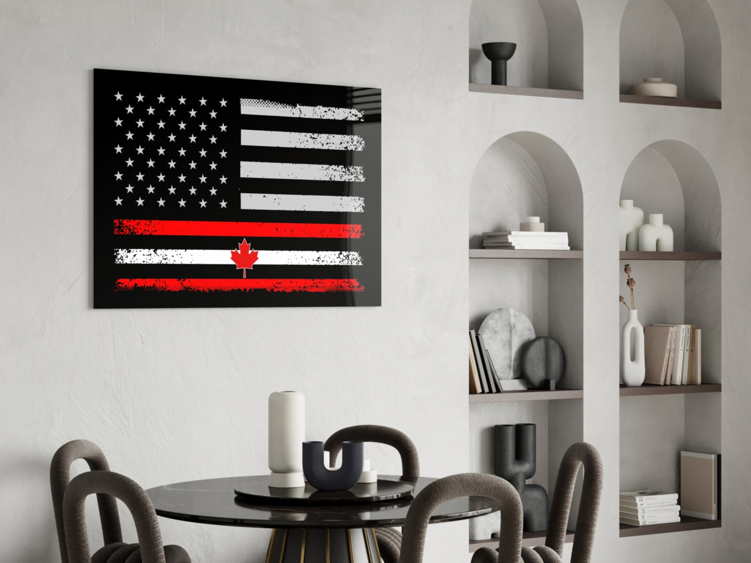 USA-Canada Flag Glass Wall Art || Designer Collection
