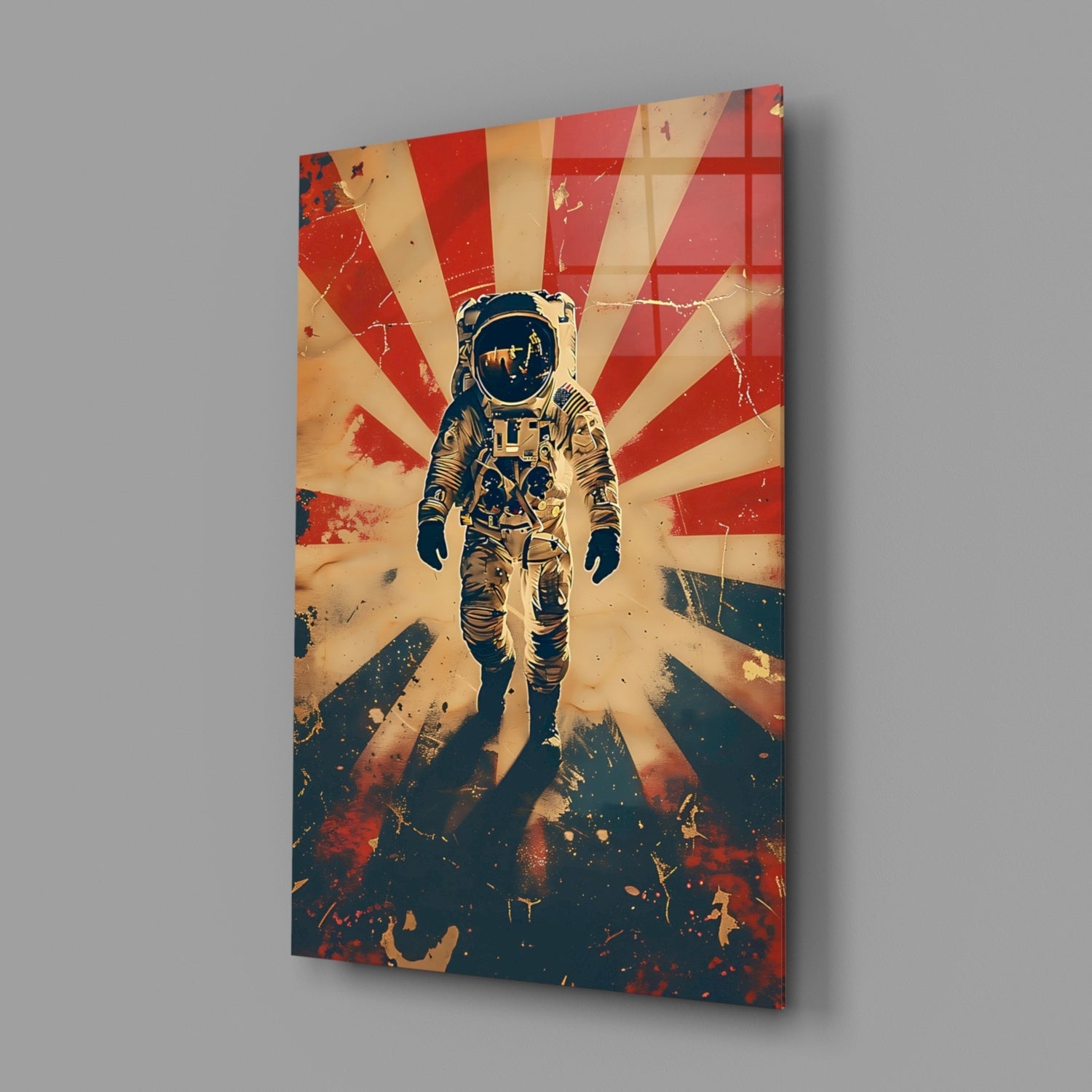 Retro Sun Rays Astronaut Glass Wall Art