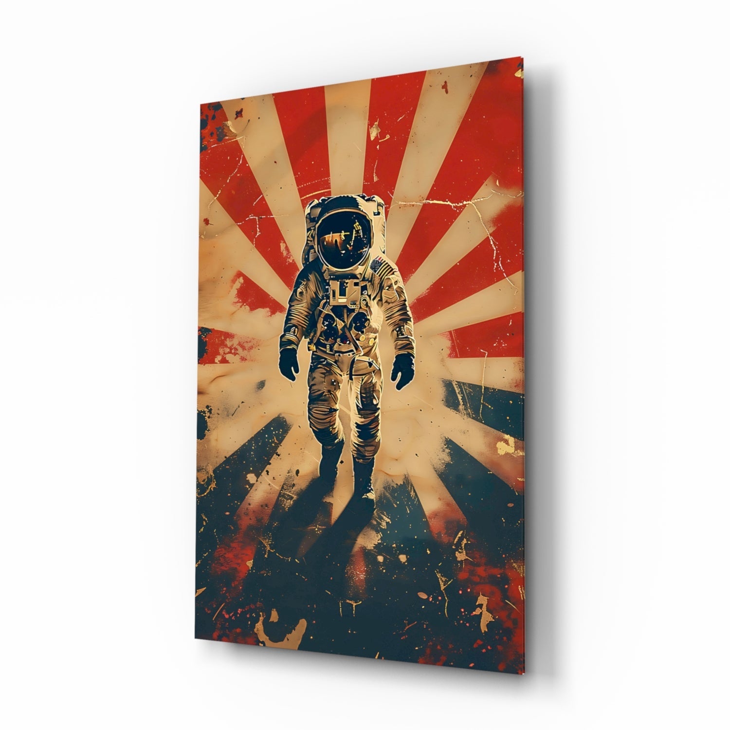 Retro Sun Rays Astronaut Glass Wall Art