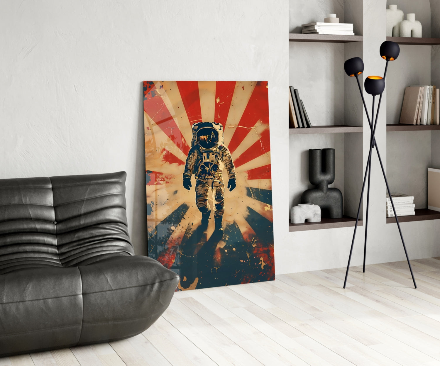 Retro Sun Rays Astronaut Glass Wall Art