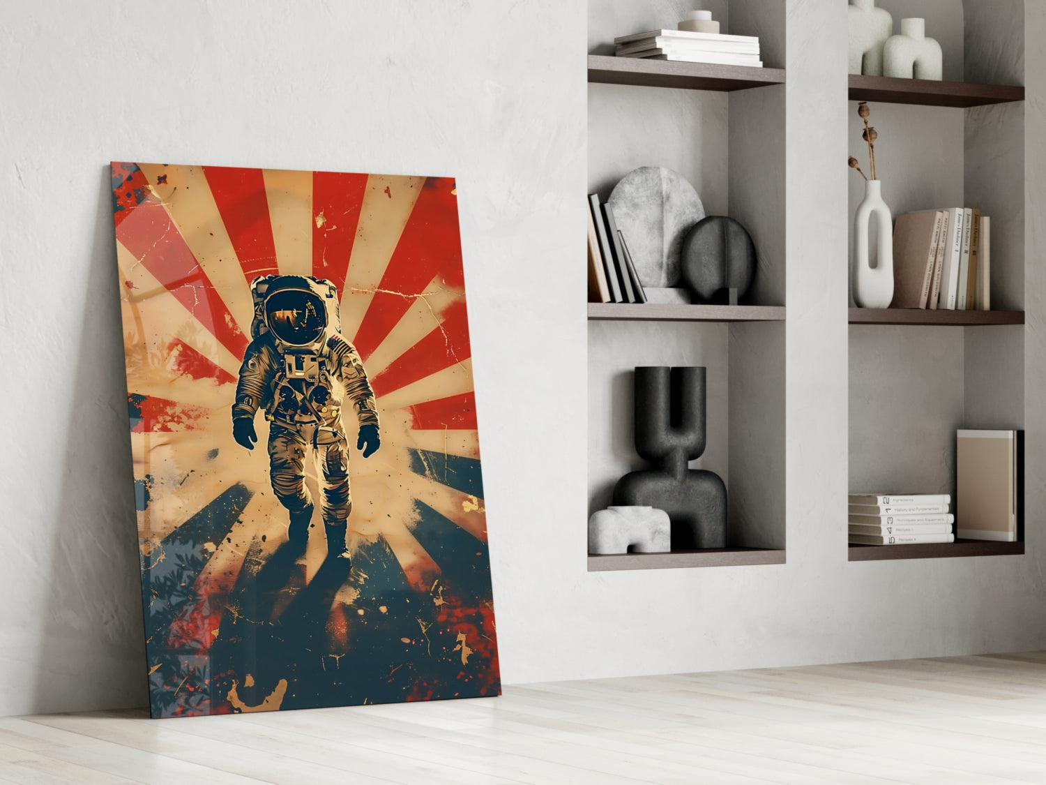 Retro Sun Rays Astronaut Glass Wall Art