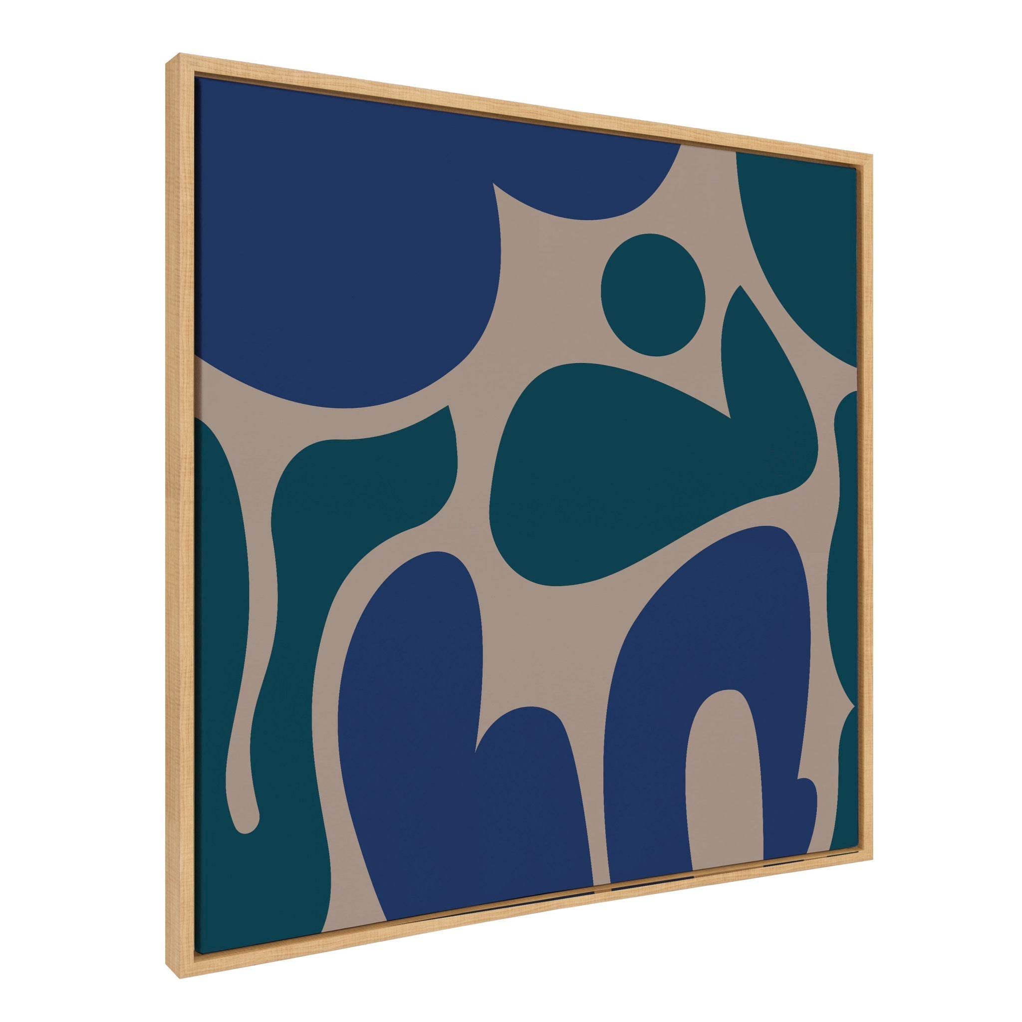 Sylvie Groovy Happy Abstract Blue and Green Framed Canvas by The Creative Bunch Studio