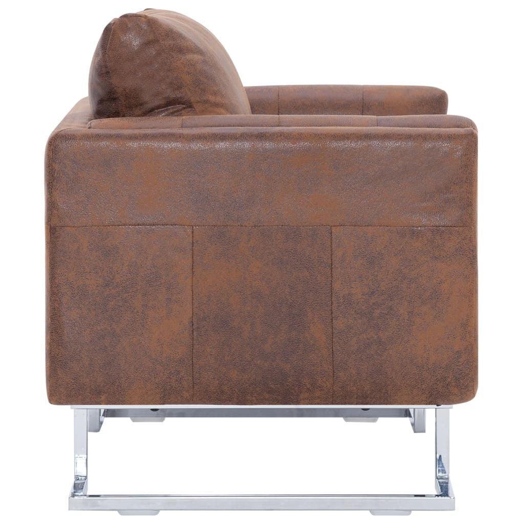 Cube Armchair Brown Faux Suede Leather - PRHOMZ