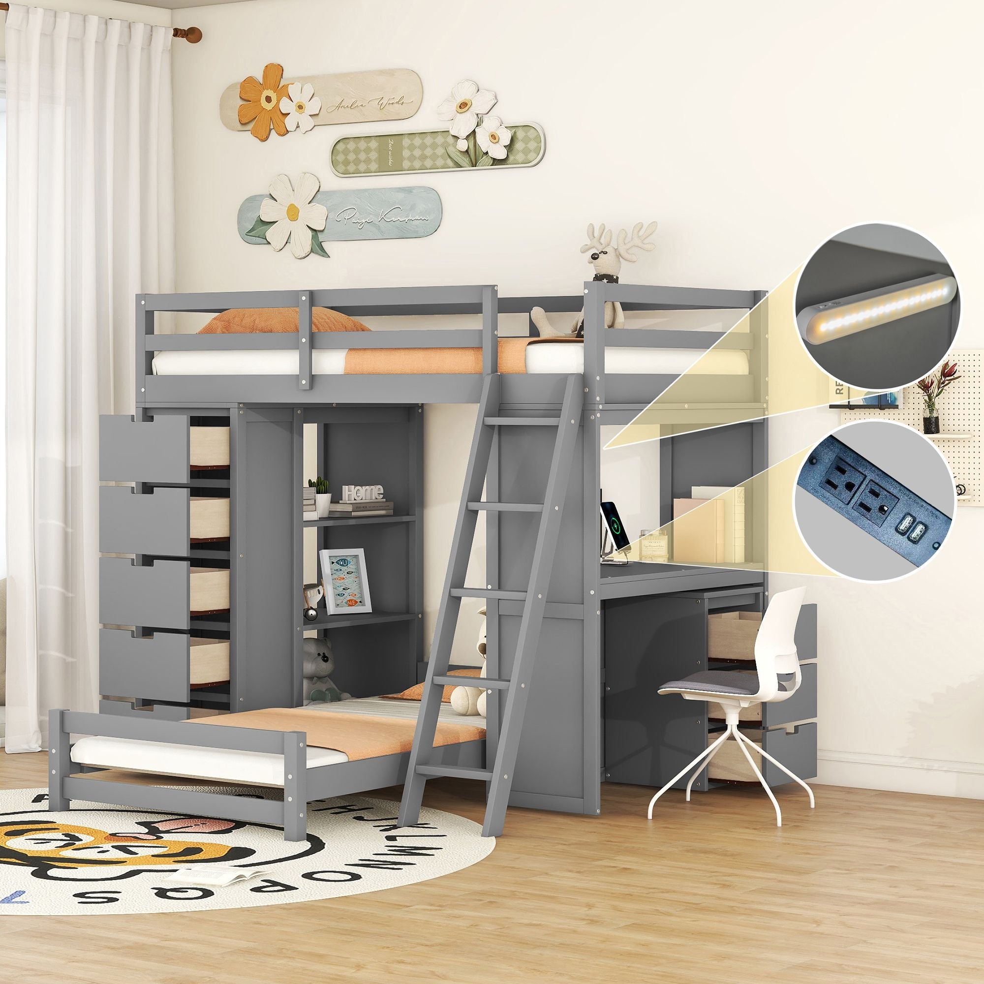 Twin Over Twin Bunk Bed - Gray - Just Better Bunk Beds