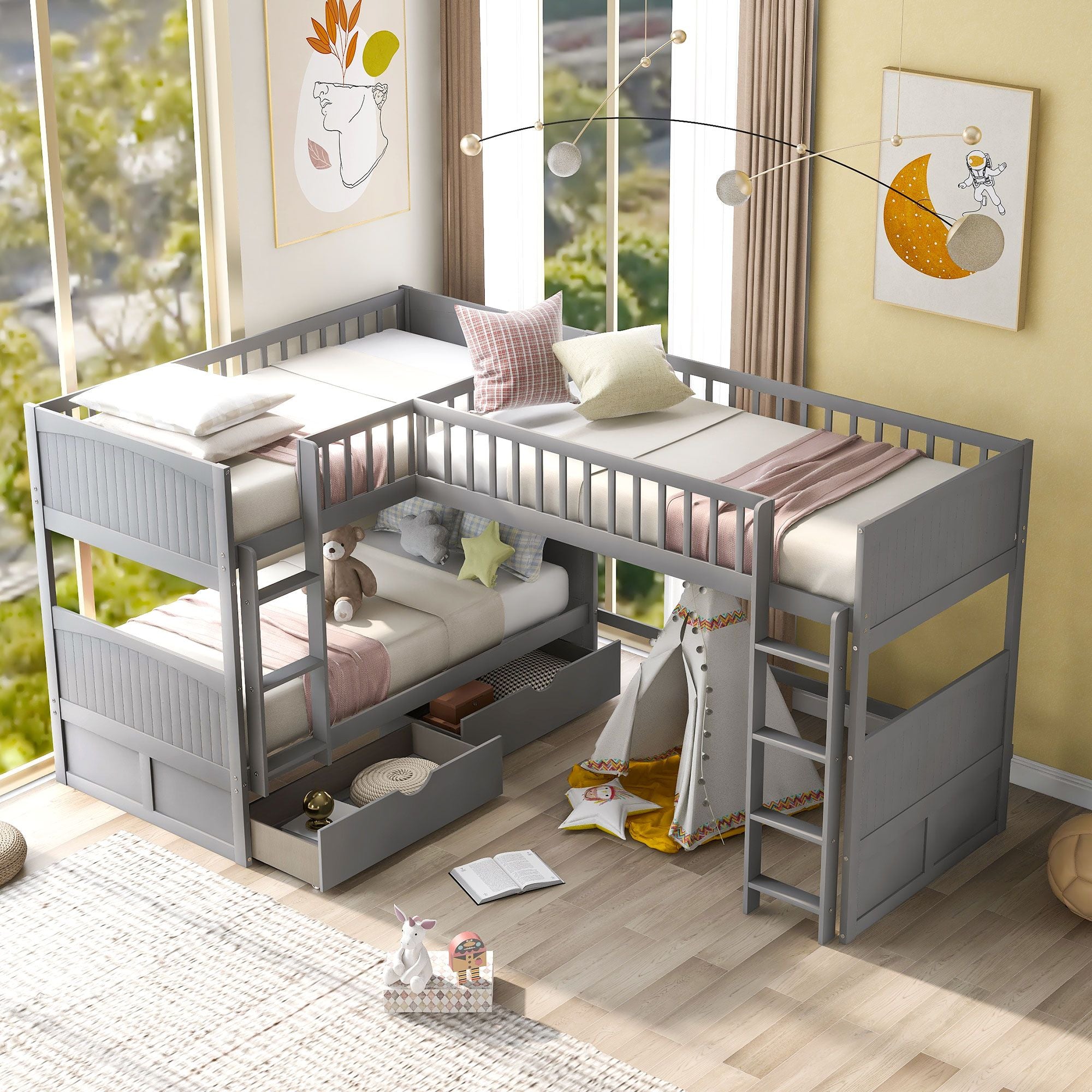 Twin Loft Bed with Drawers - Gray - Just Better Bunk Beds