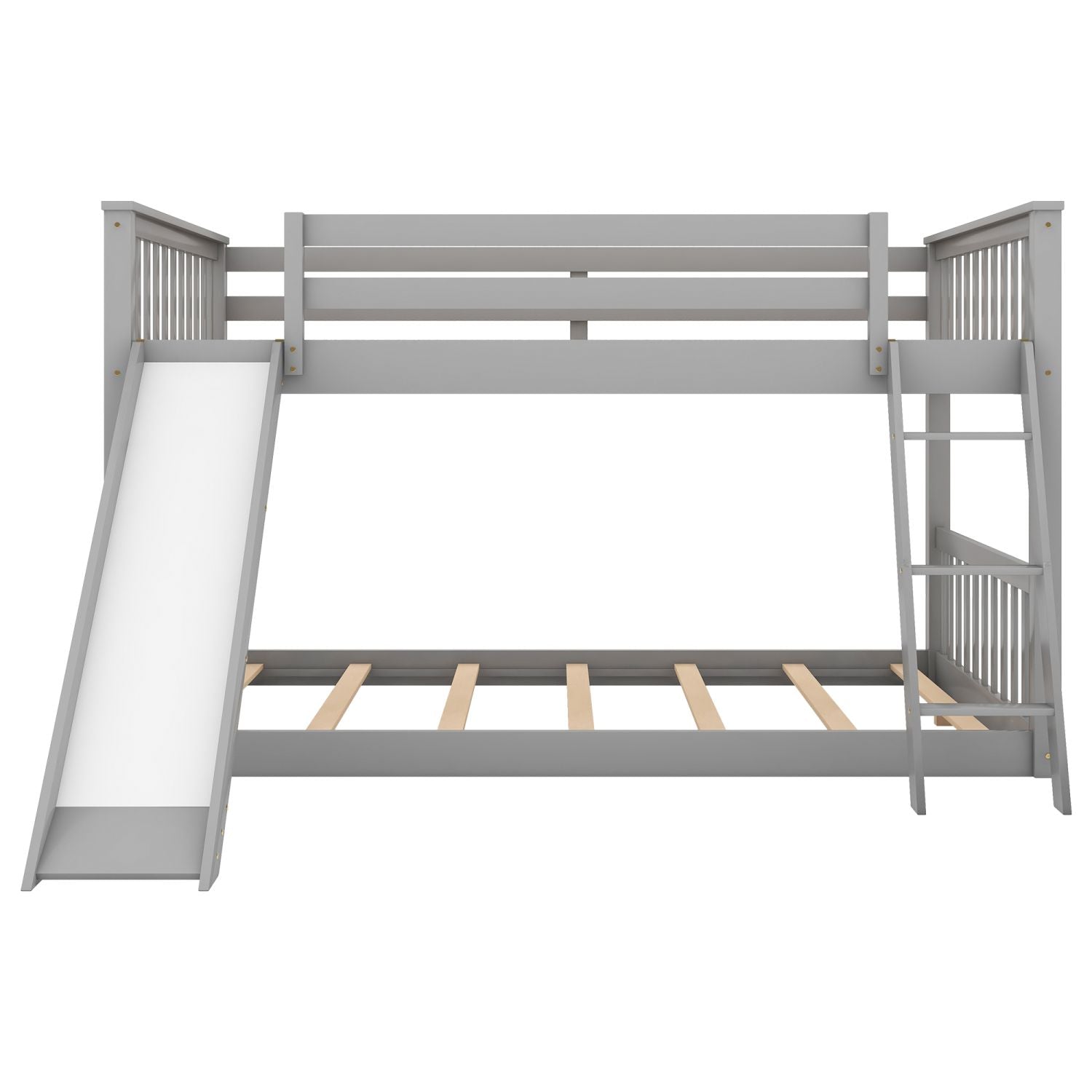 Full Over Full Bunk Bed with Slide & Ladder - Gray - Just Better Bunk Beds