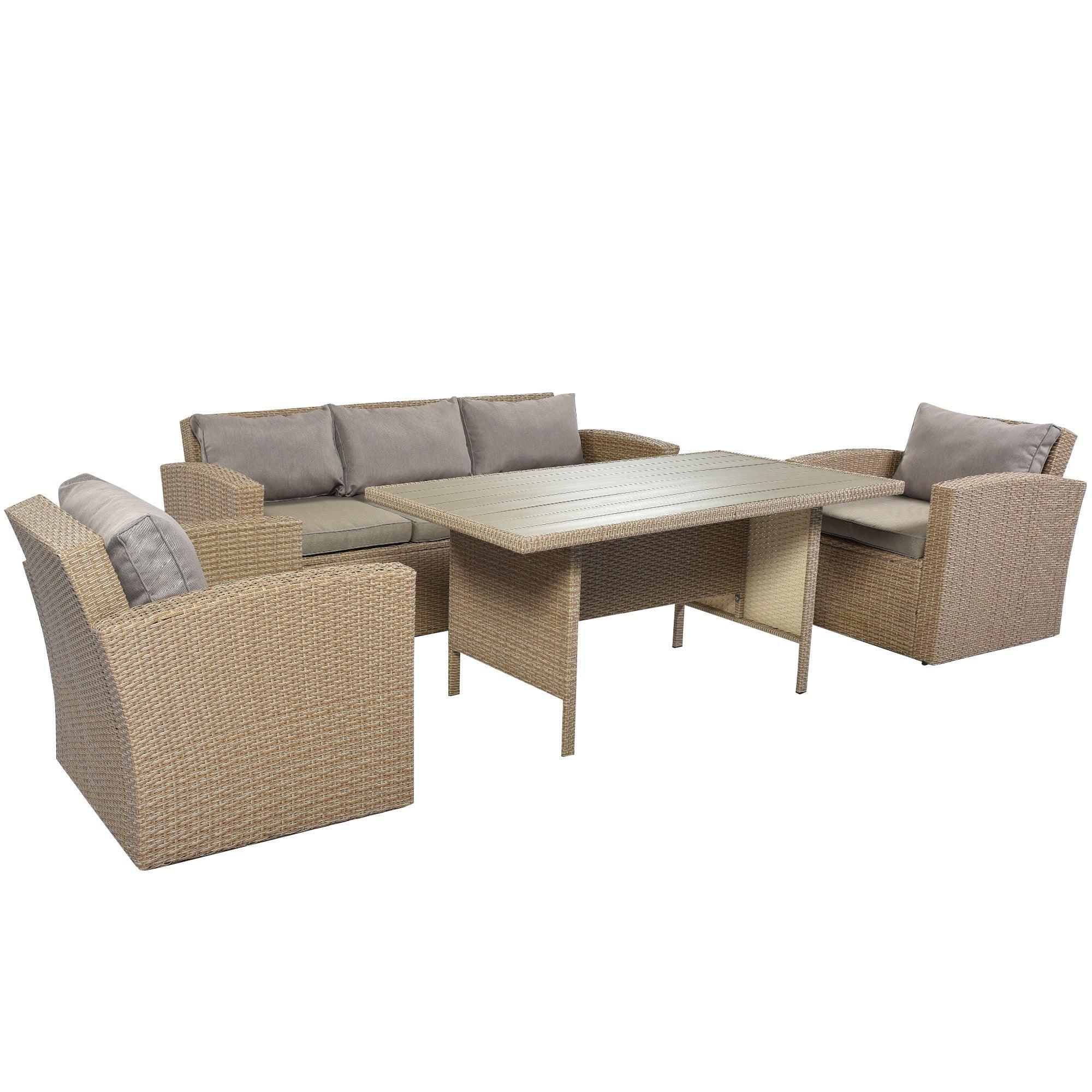4-Piece Conversation Sofa Set with Beige Cushions - PRHOMZ