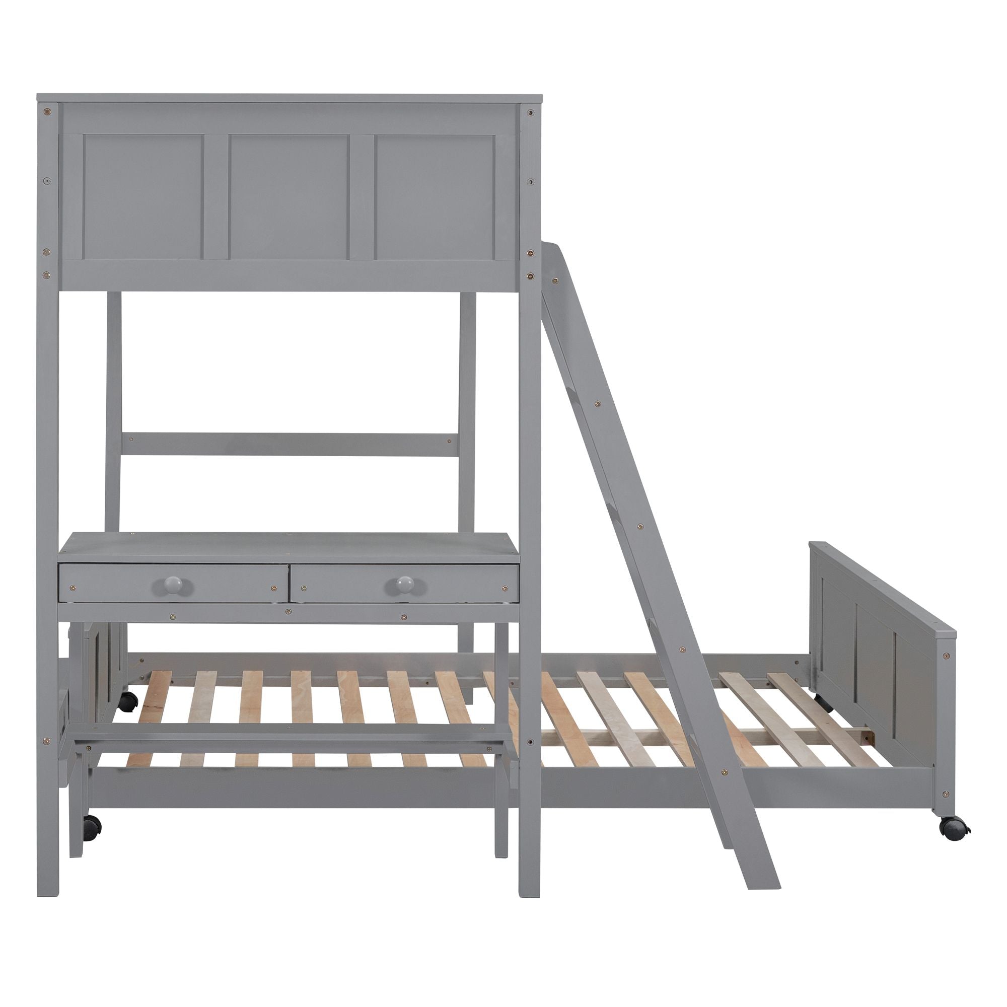 Twin Over Full Bunk Bed with Desk - Gray - Just Better Bunk Beds