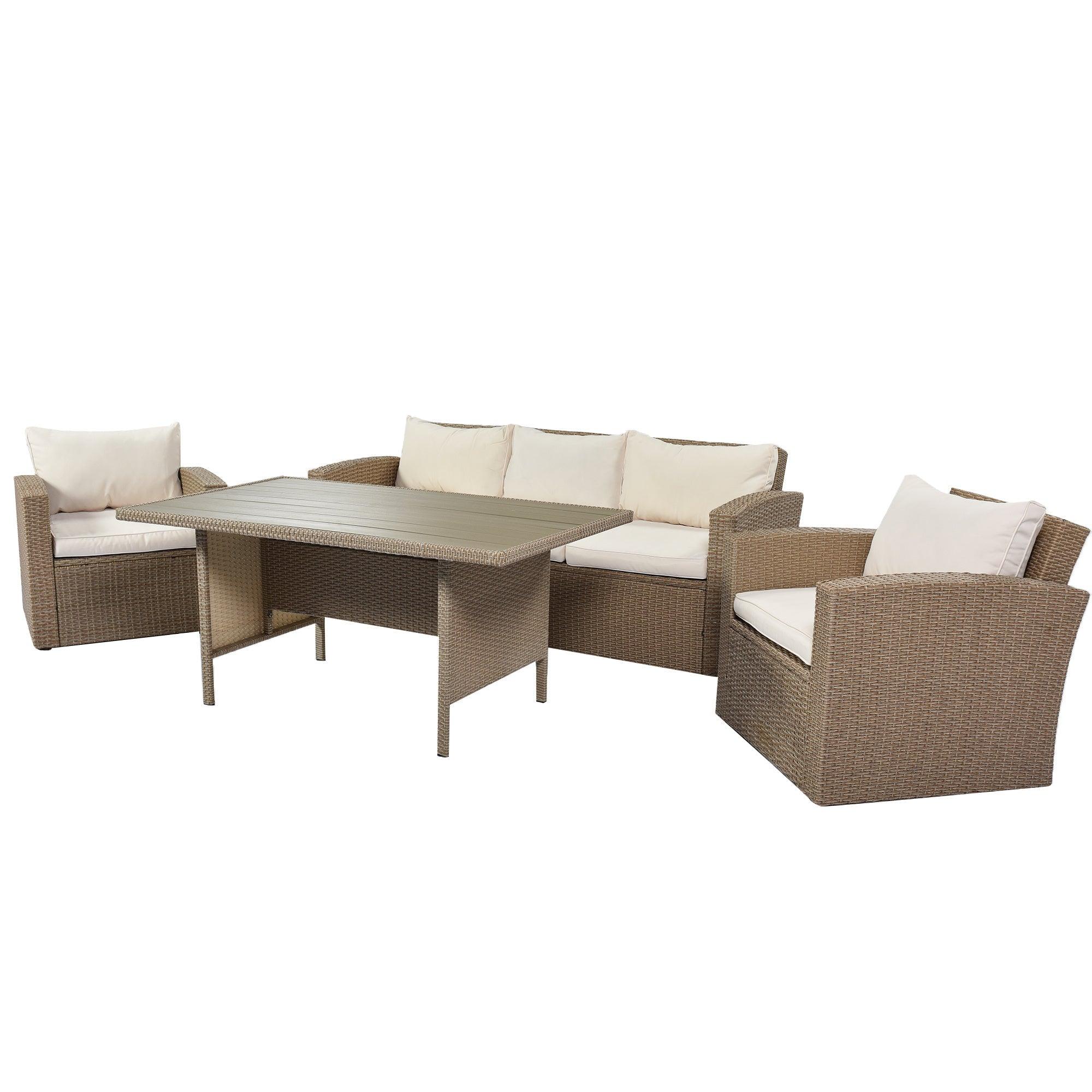 4-Piece Conversation Sofa Set with Beige Cushions - PRHOMZ