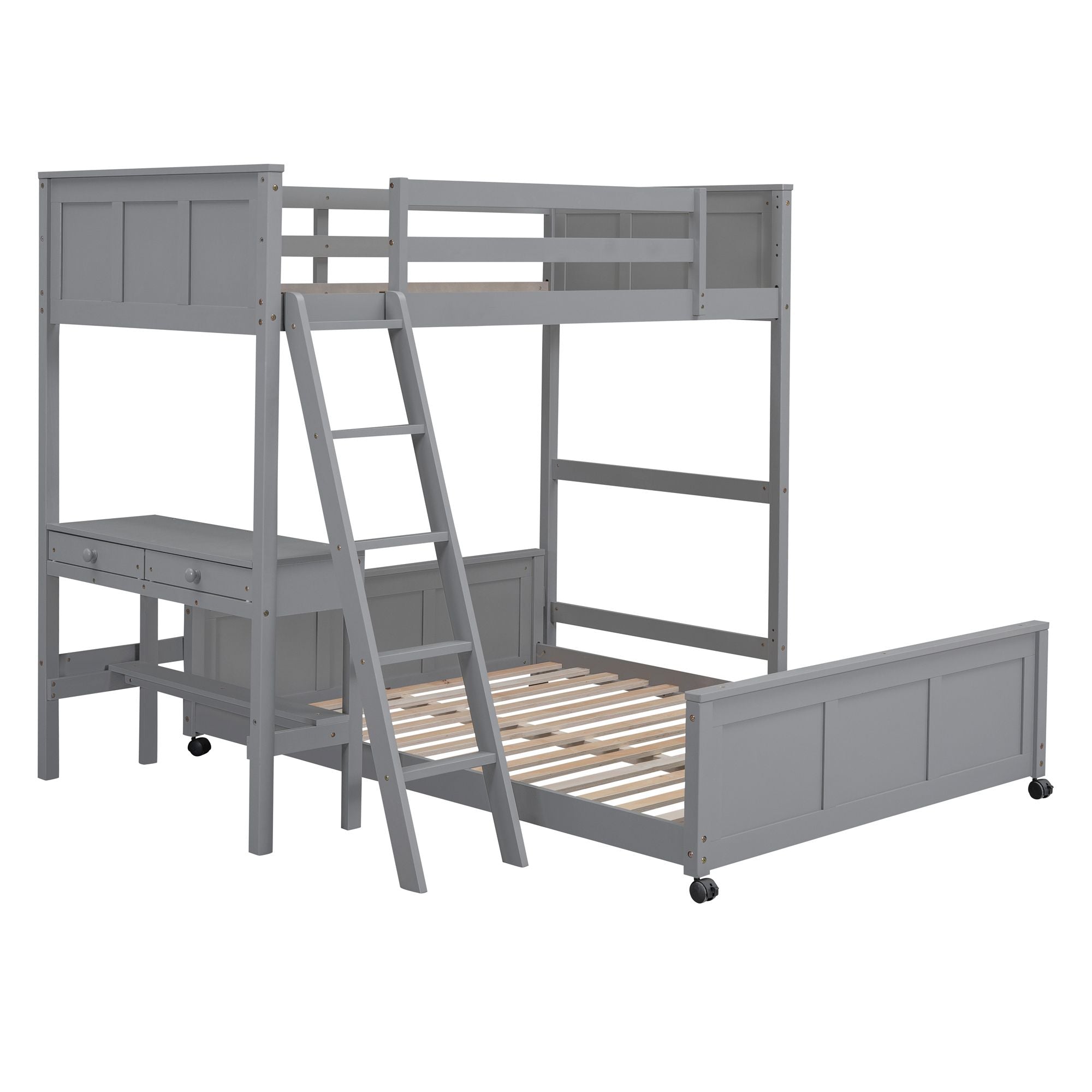 Twin Over Full Bunk Bed with Desk - Gray - Just Better Bunk Beds