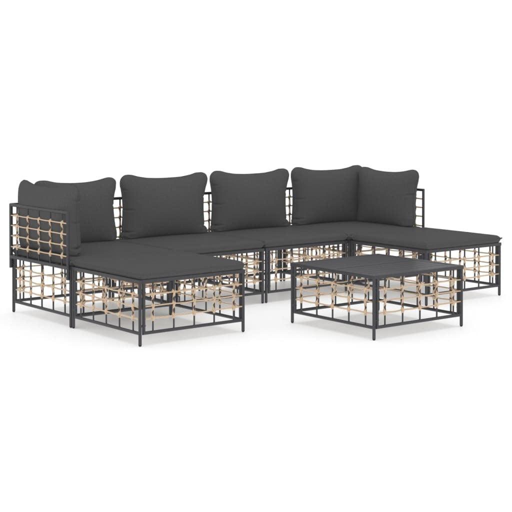 7 Piece Patio Lounge Set with Cushions Anthracite Poly Rattan - PRHOMZ