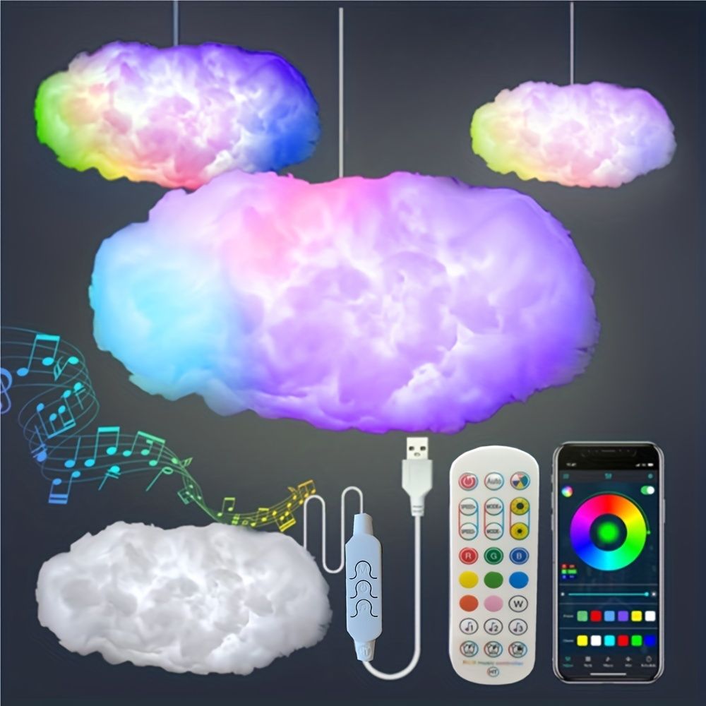 3D Big Cloud Light Kit, Music Sync RGB Multicolor Changing Strip Lights-1