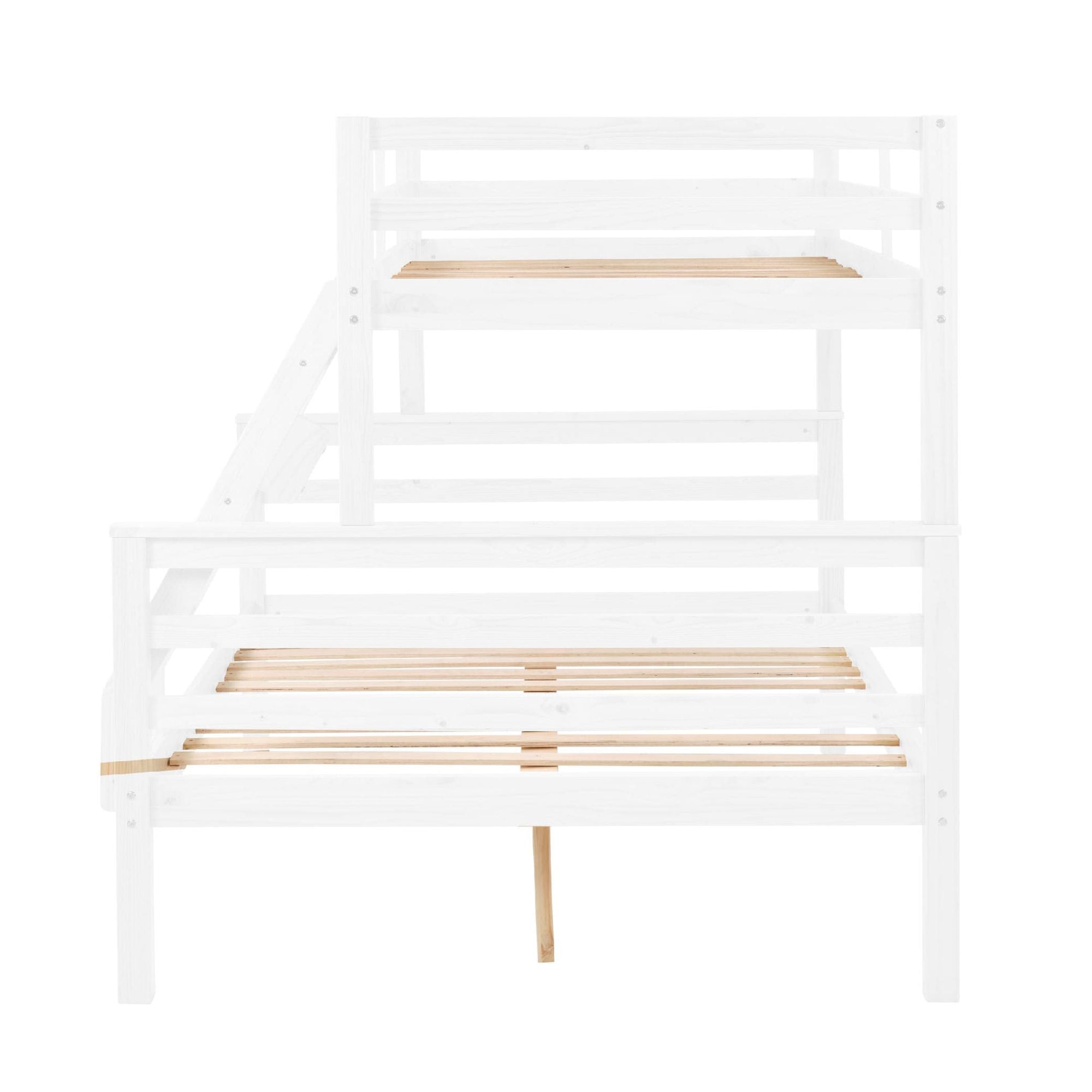Kids Bedroom Twin Over Full Wood Bunk Bed with Thick Posts, High Guardrail, Ladder, White | Just Better Bunk Beds