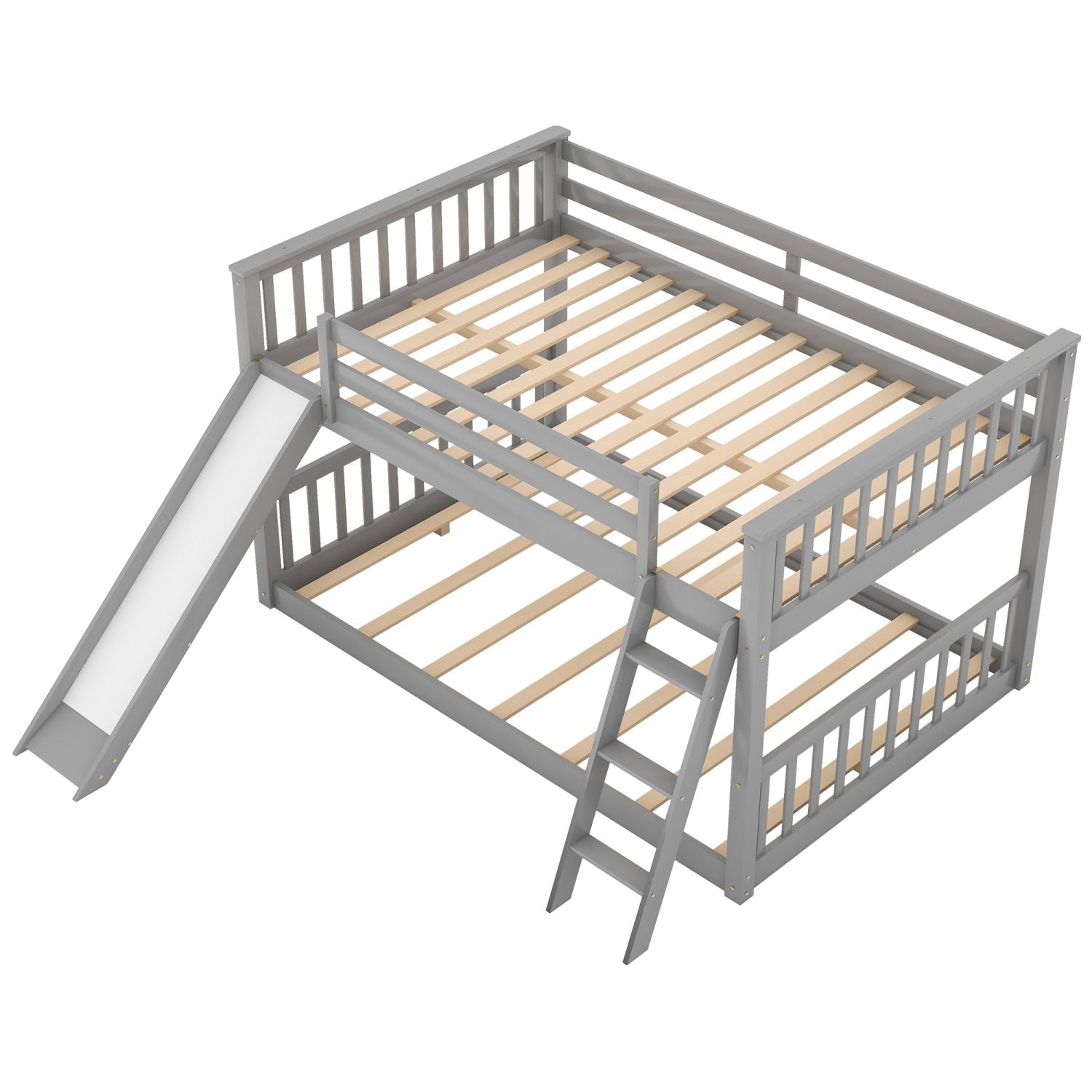 Full Over Full Bunk Bed with Slide & Ladder - Gray - Just Better Bunk Beds
