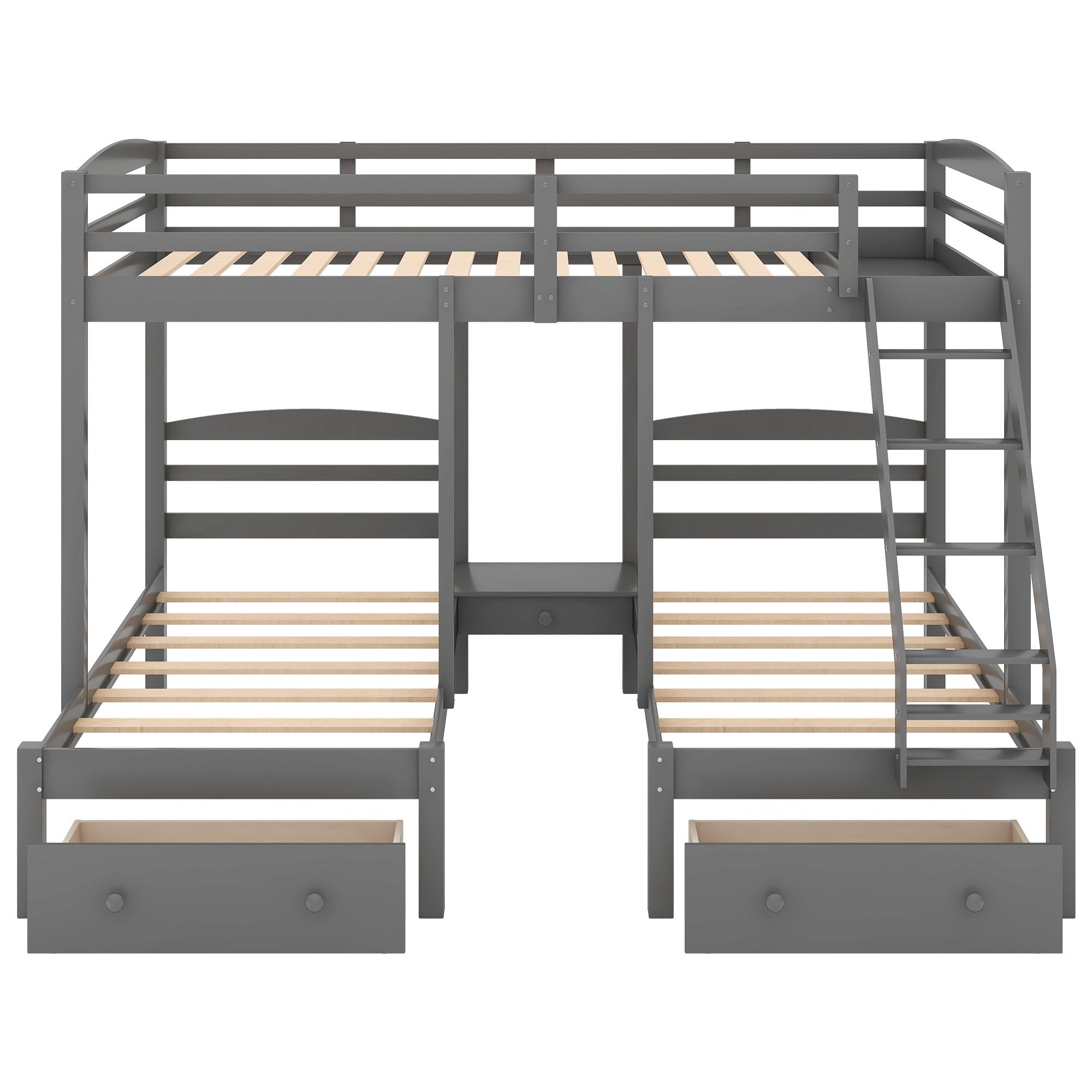 Triple Twin Bunk Bed with Drawers - Gray - Just Better Bunk Beds