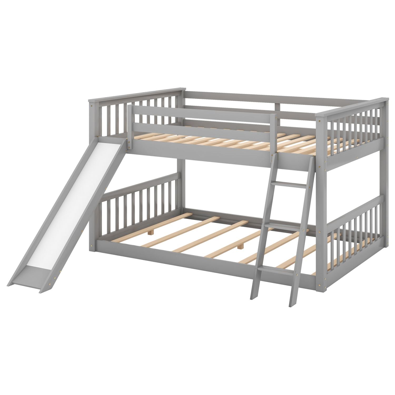 Full Over Full Bunk Bed with Slide & Ladder - Gray - Just Better Bunk Beds