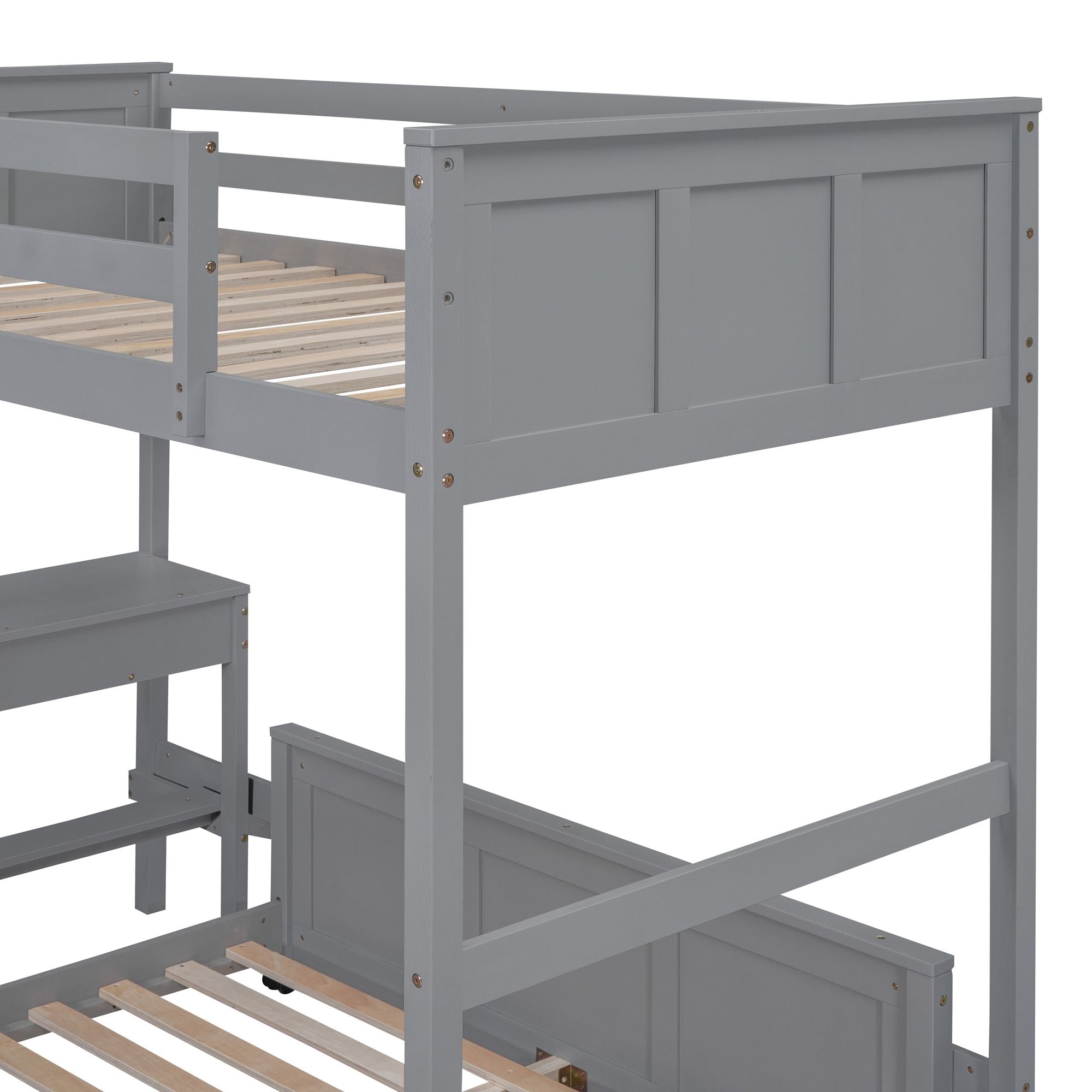 Twin Over Full Bunk Bed with Desk - Gray - Just Better Bunk Beds