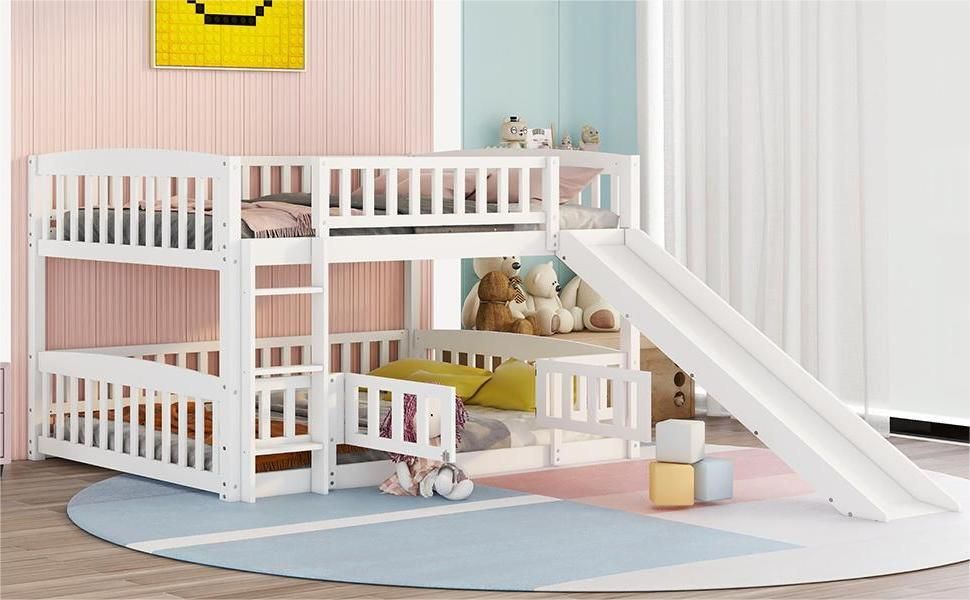 Full Over Full Bunk Bed with Slide - White - Just Better Bunk Beds
