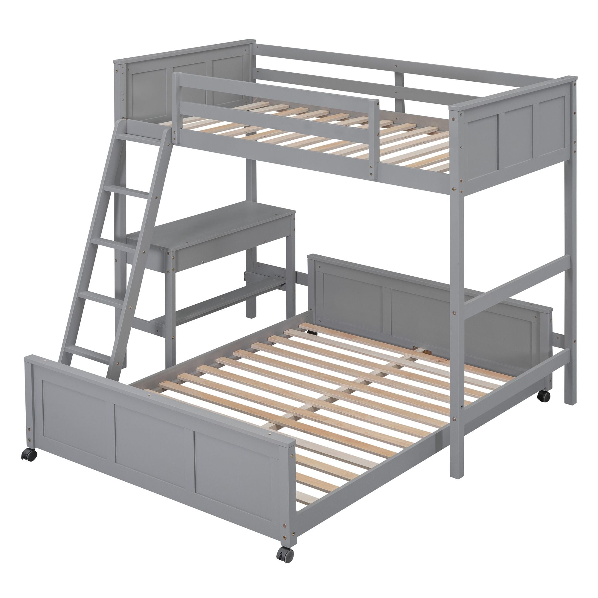 Twin Over Full Bunk Bed with Desk - Gray - Just Better Bunk Beds